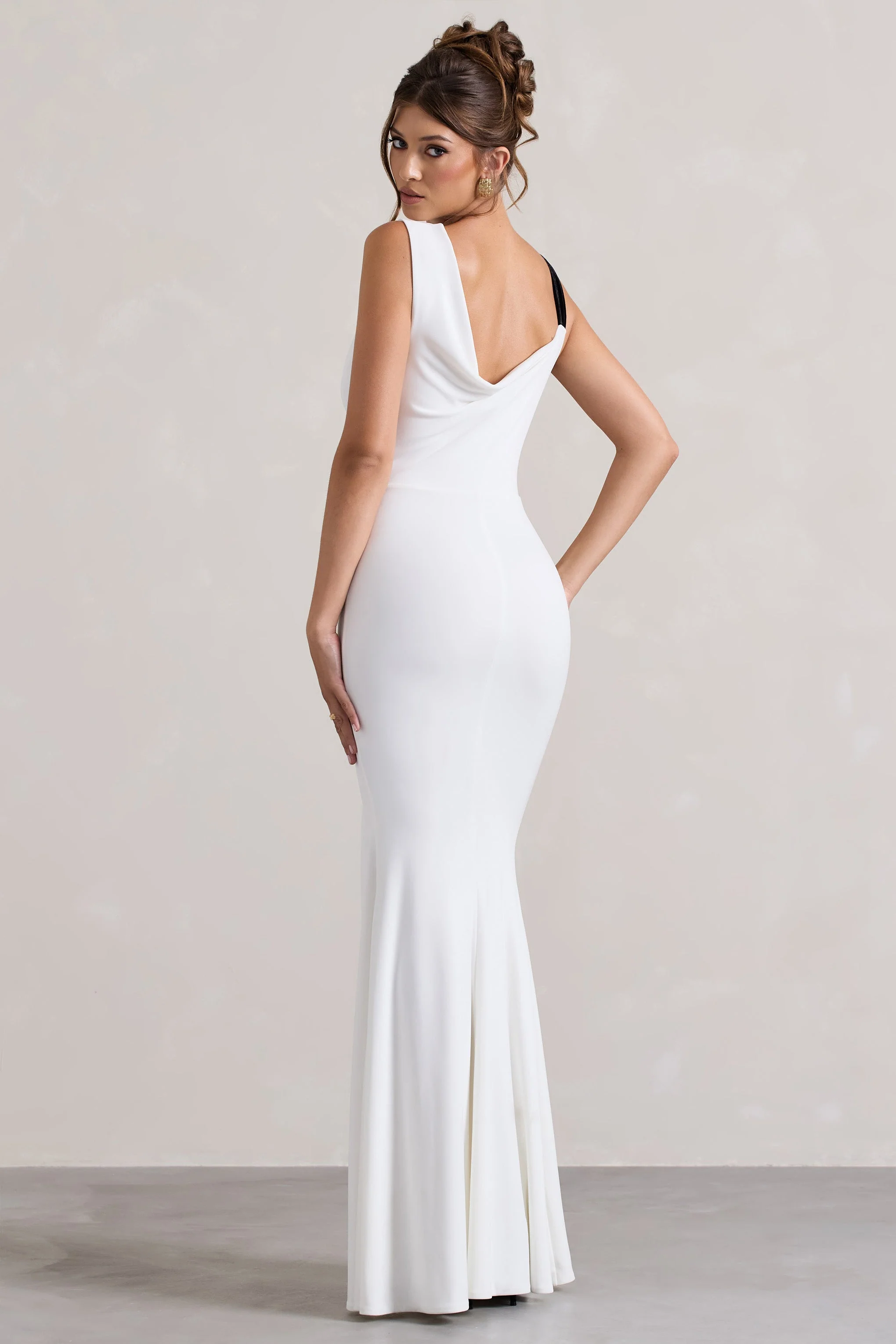 A Catch | White Cowl-Neck  Split Maxi Dress With Bow - Image 2