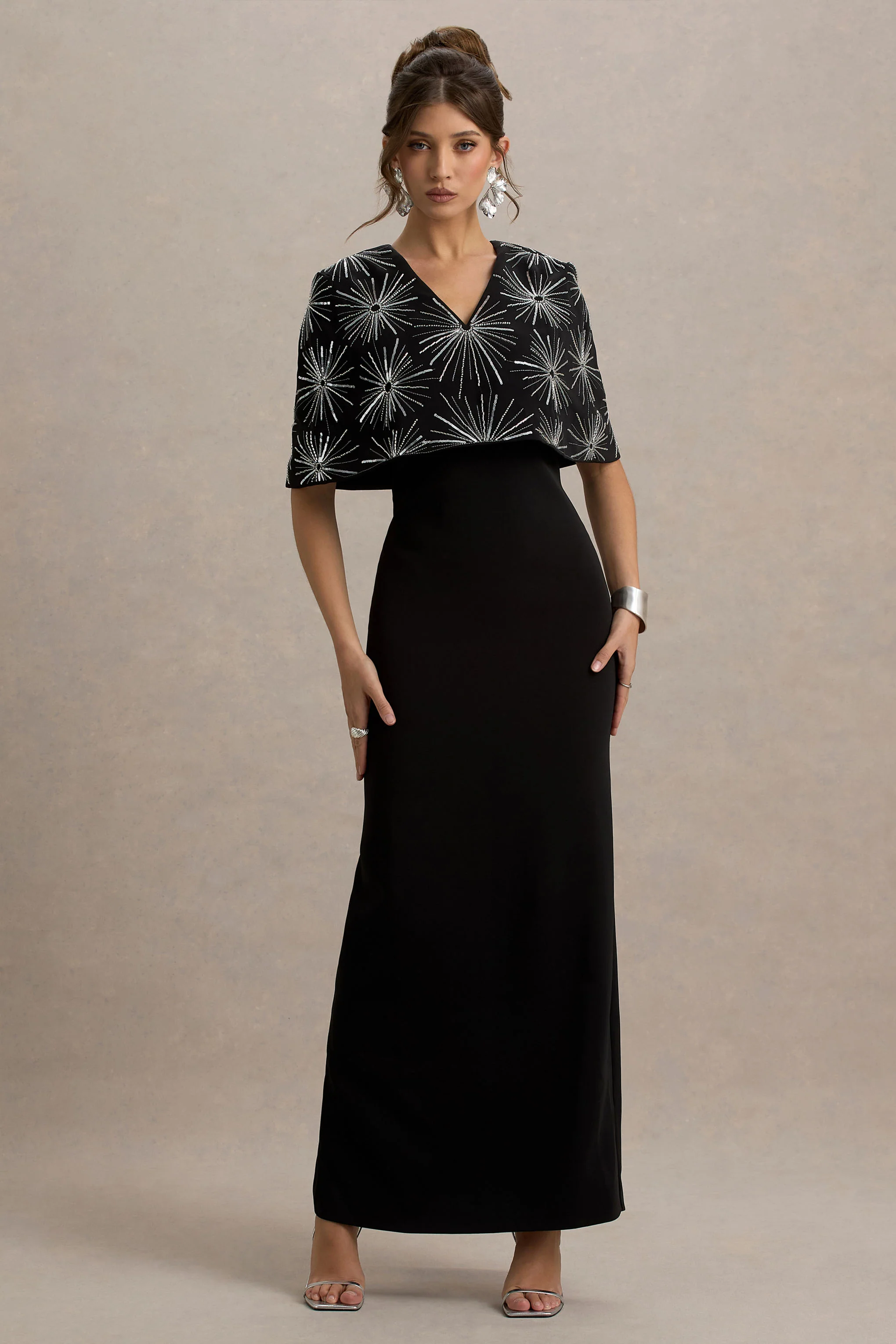 Agnella | Black Embellished V-Neck Maxi Dress - Image 4