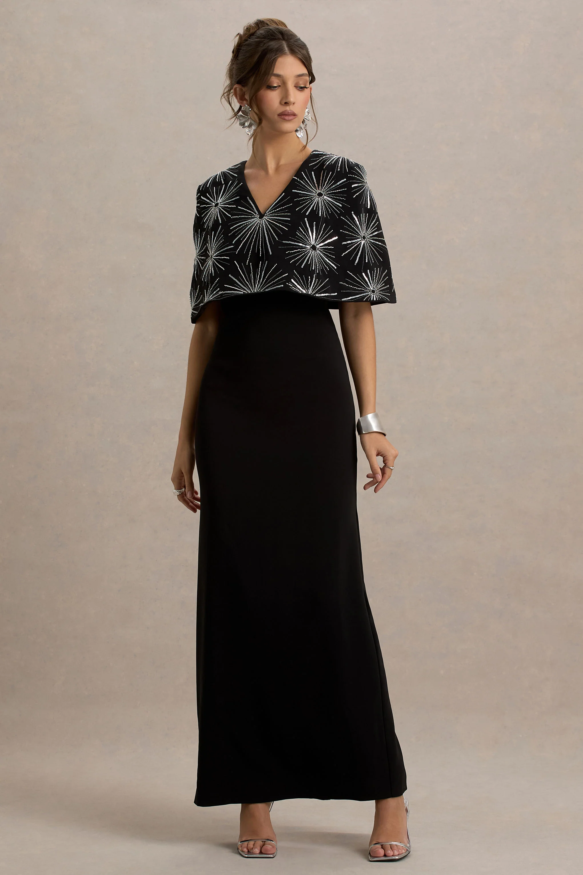 Agnella | Black Embellished V-Neck Maxi Dress - Image 5