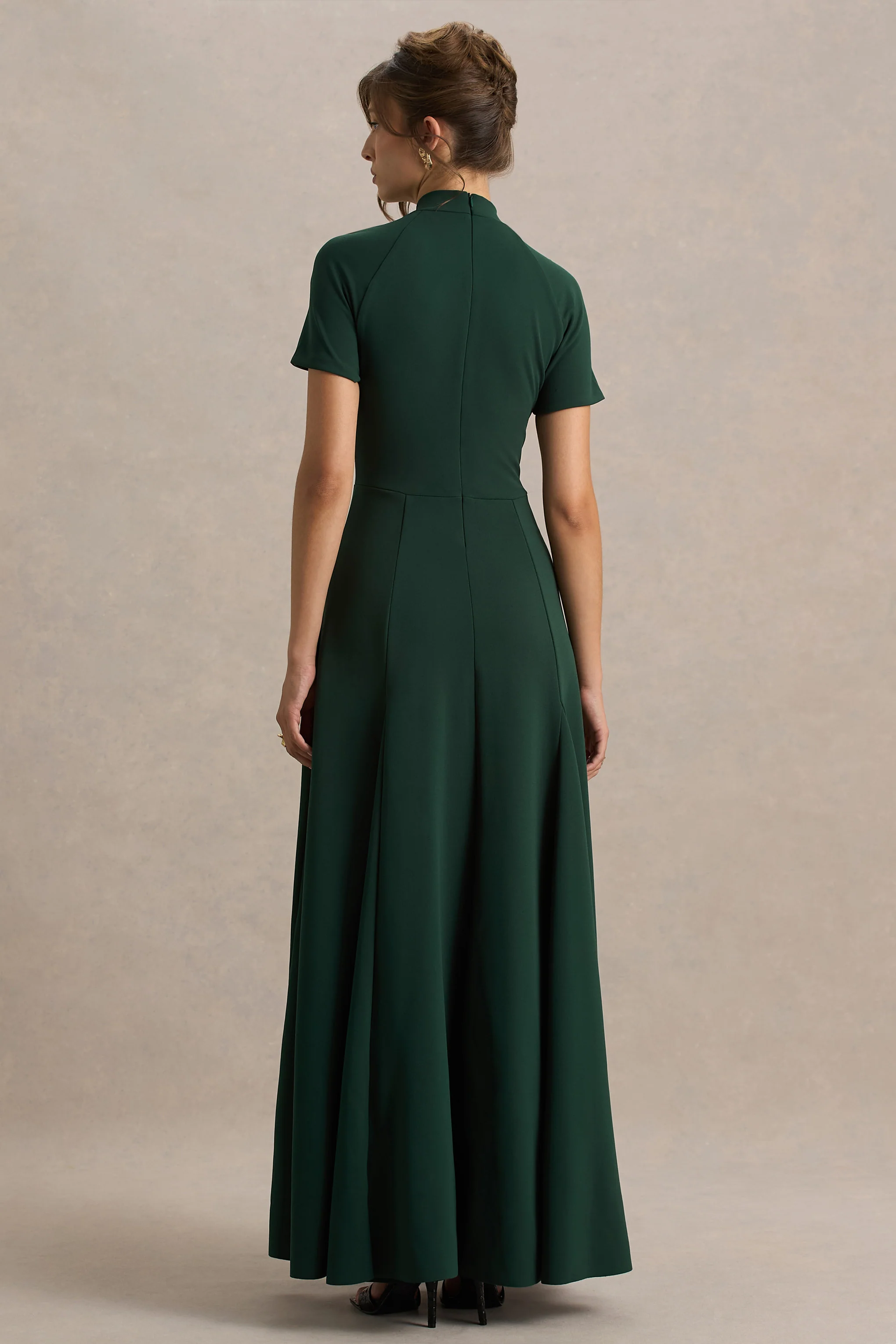 Alea | Dark Green High-Neck Short-Sleeve Maxi Dress - Image 2