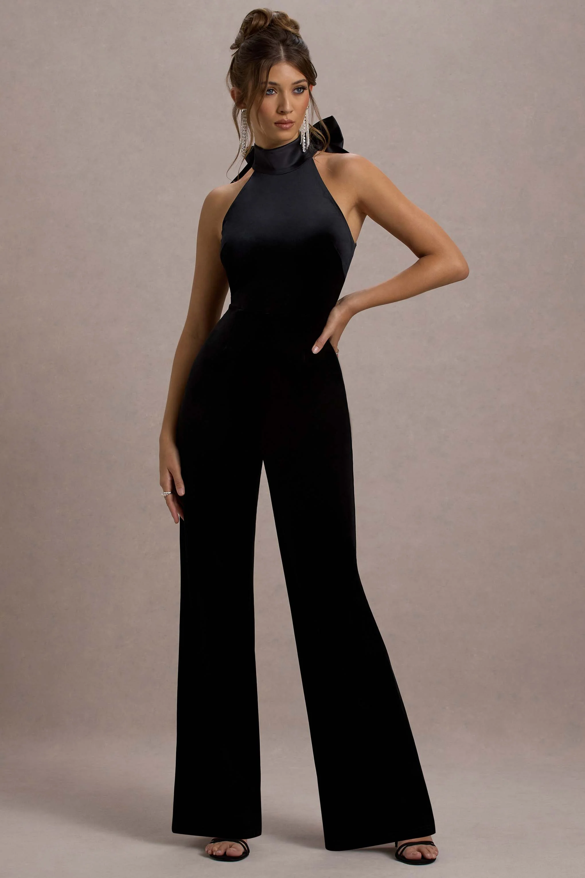Alondra | Black Velvet High-Neck Straight-Leg Jumpsuit - Image 11