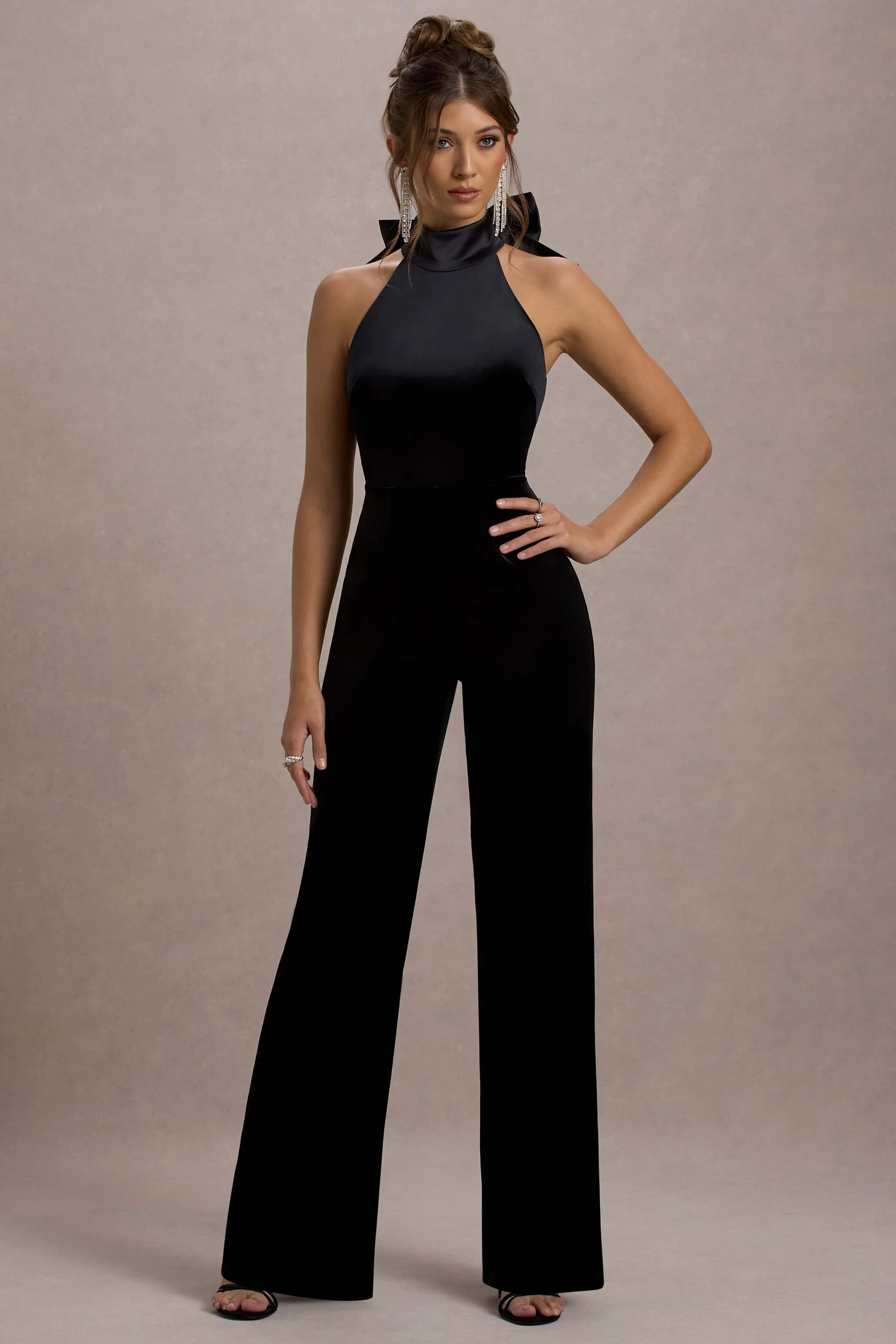 Alondra | Black Velvet High-Neck Straight-Leg Jumpsuit - Image 6