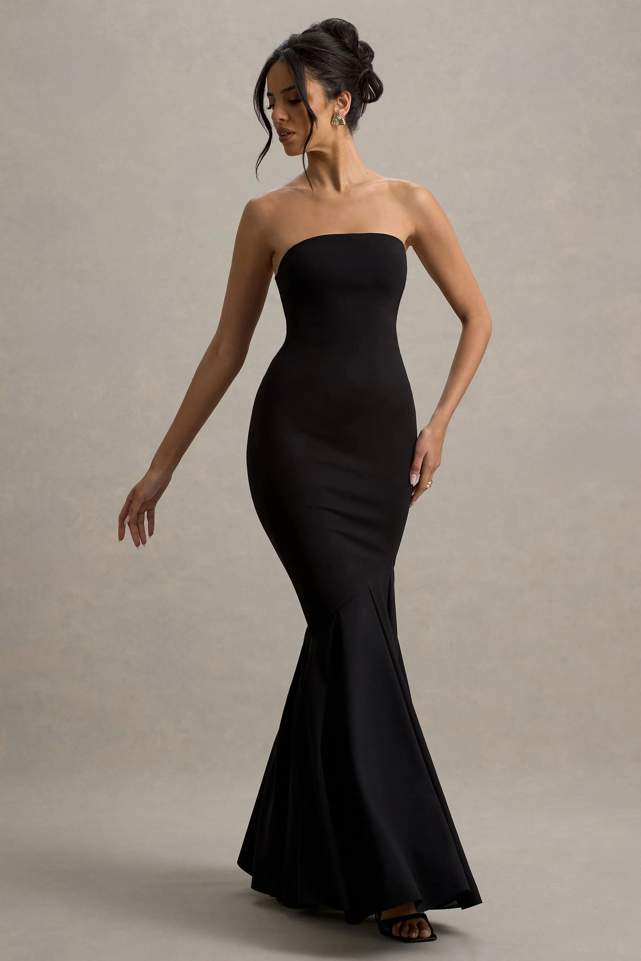 Angela | Black Bandeau Fishtail Maxi Dress - Image 4