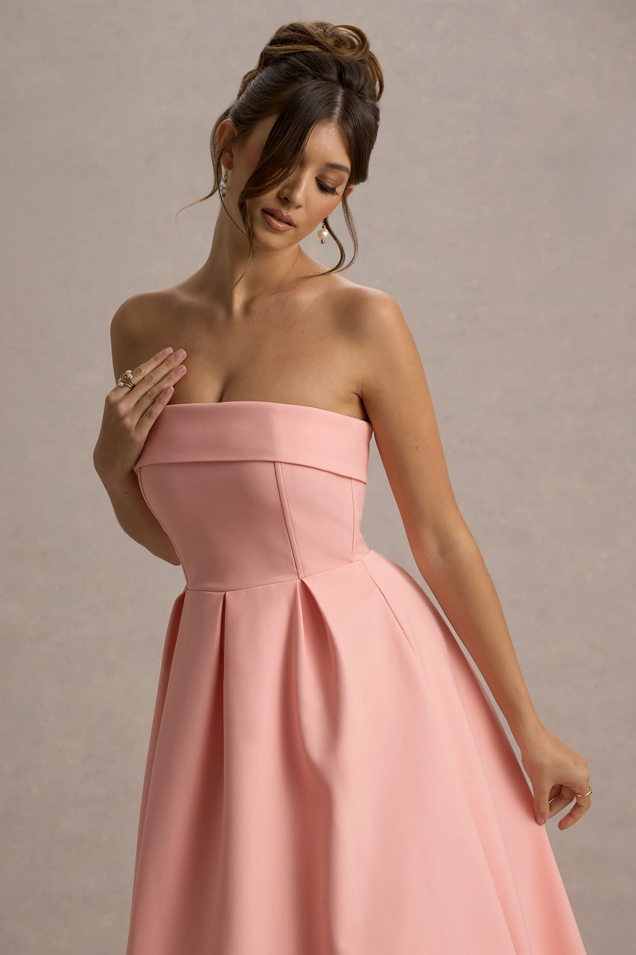 Annalise | Pink Bandeau Skater Midi Dress - Image 3