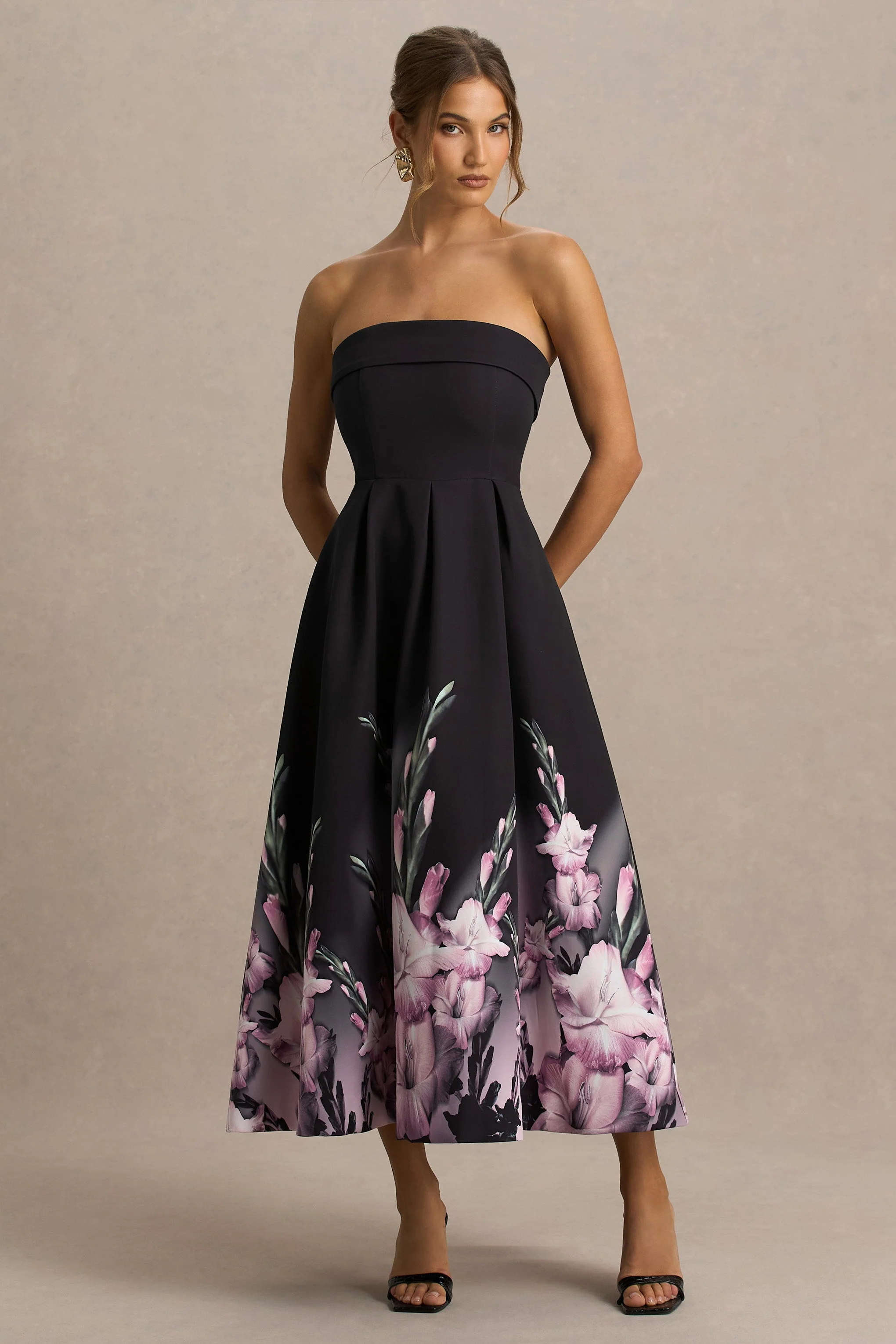 Annalise | Pink Border Print Bandeau Midi Dress - Image 9