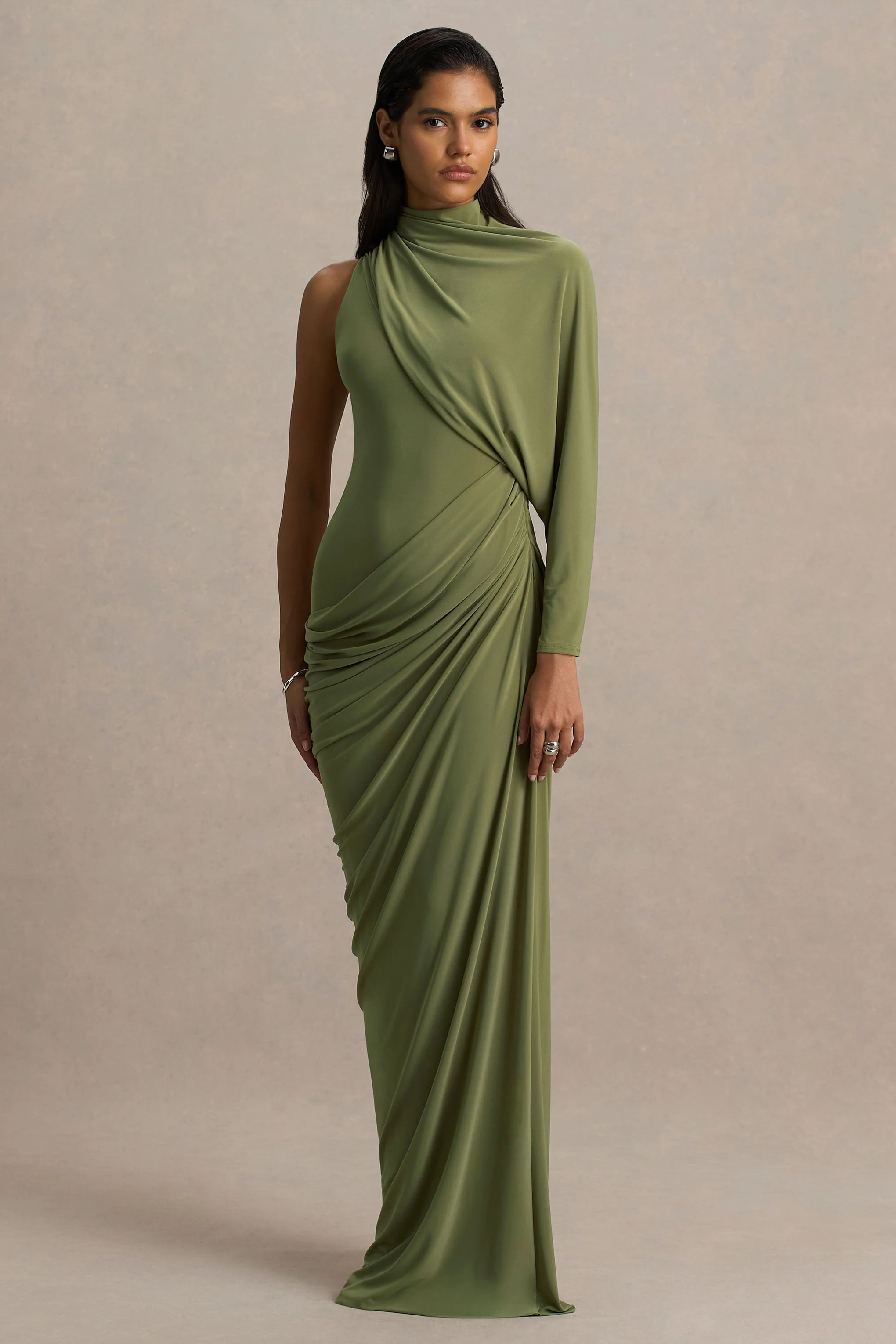Aphra | Green High-Neck Maxi Dress With Cape-Sleeve - Image 5