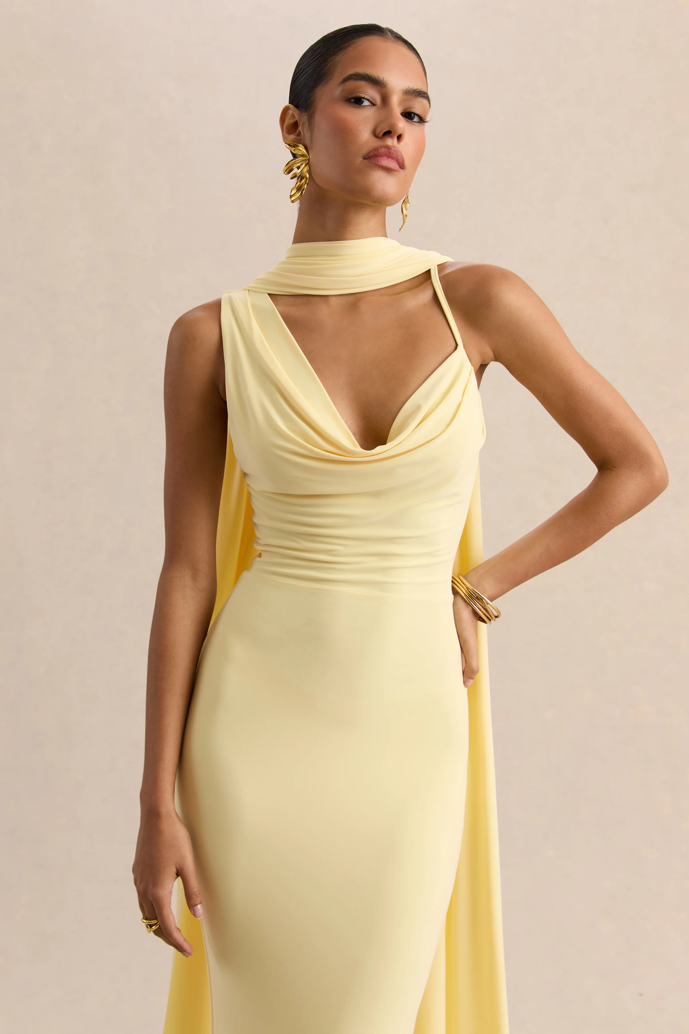 Armelia | Lemon Cowl-Neck Maxi Dress With Scarf-Detail - Image 8