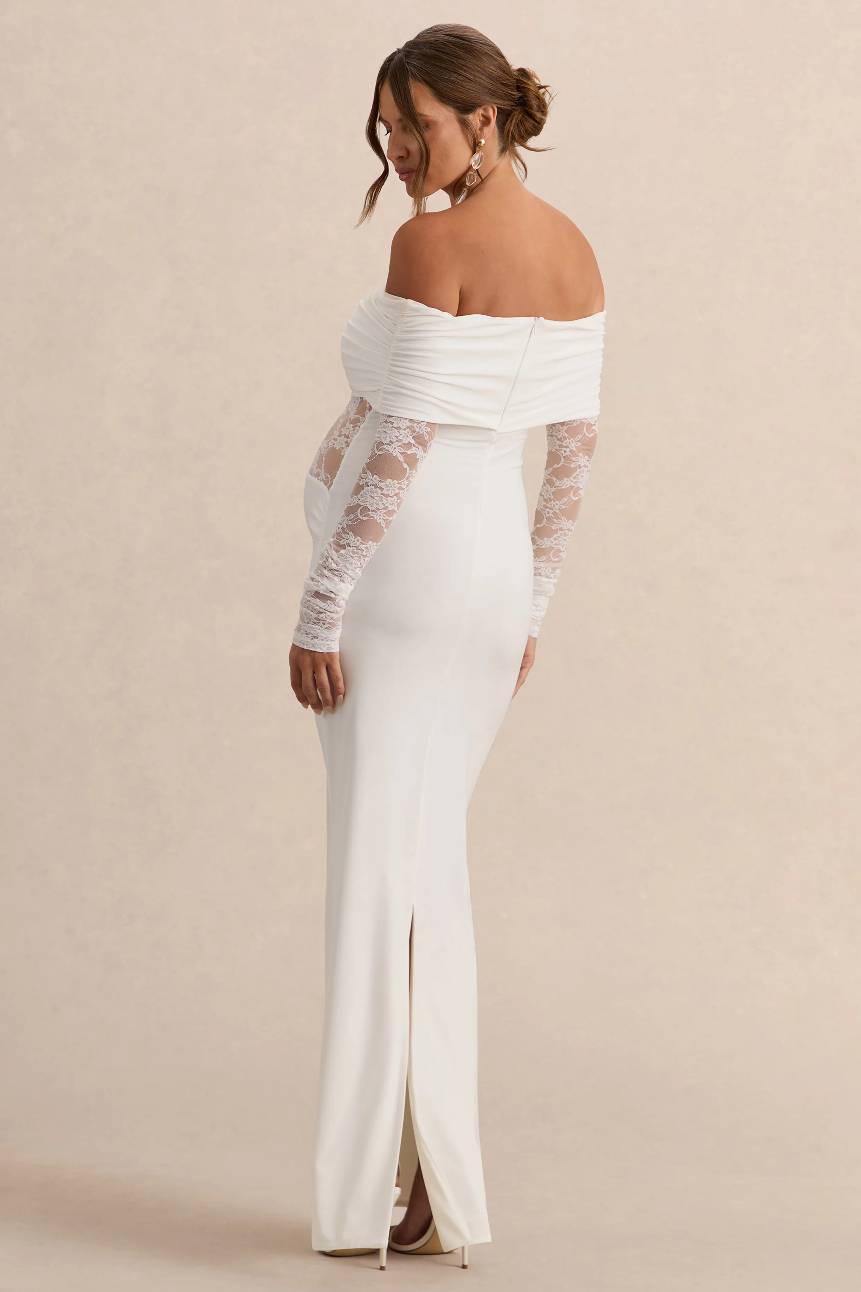 Artemisia | White Bardot-Neck Maternity Maxi Dress With Lace Detailing - Image 2