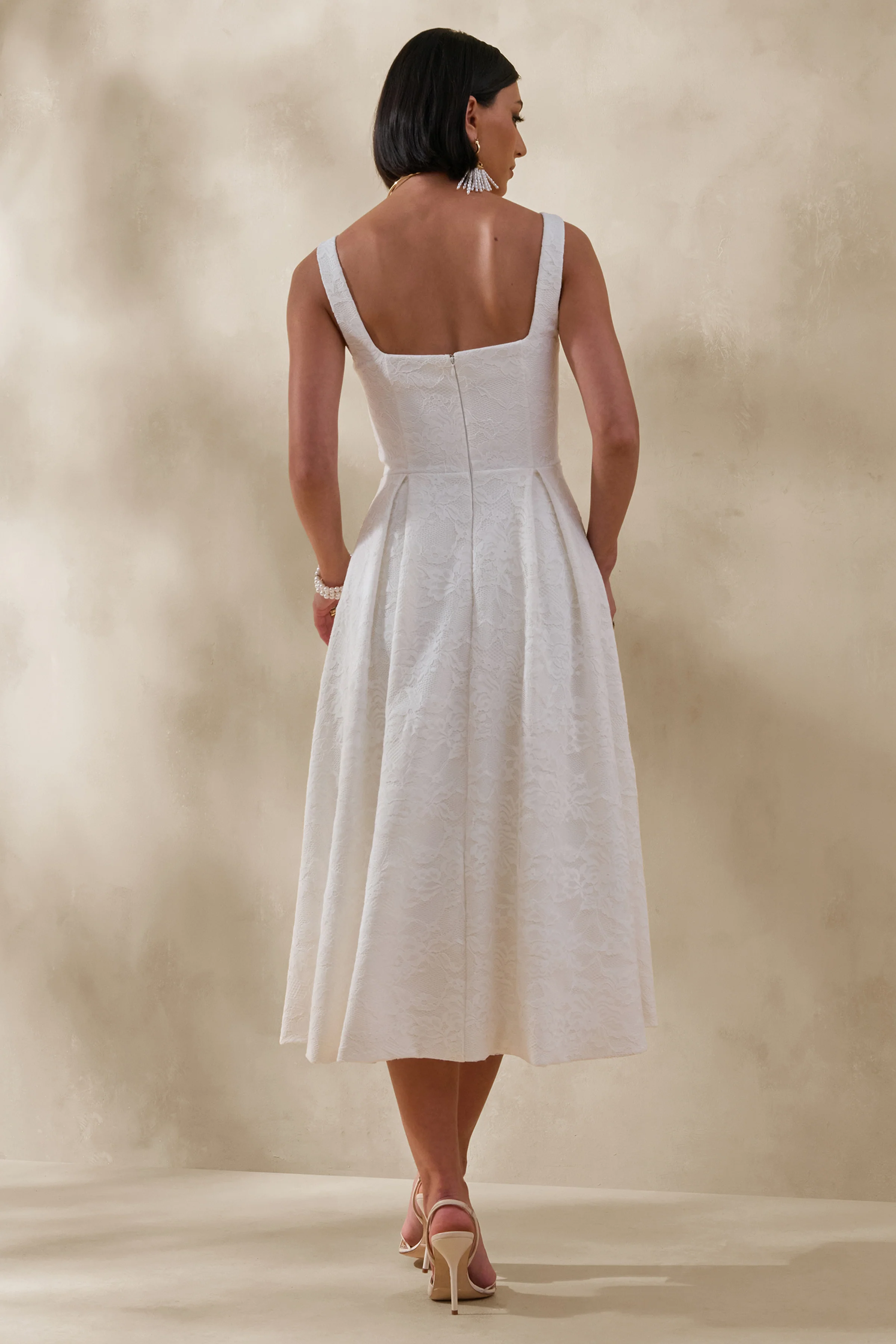 Ashmara | White Lace Square-Neck Midi Dress - Image 2