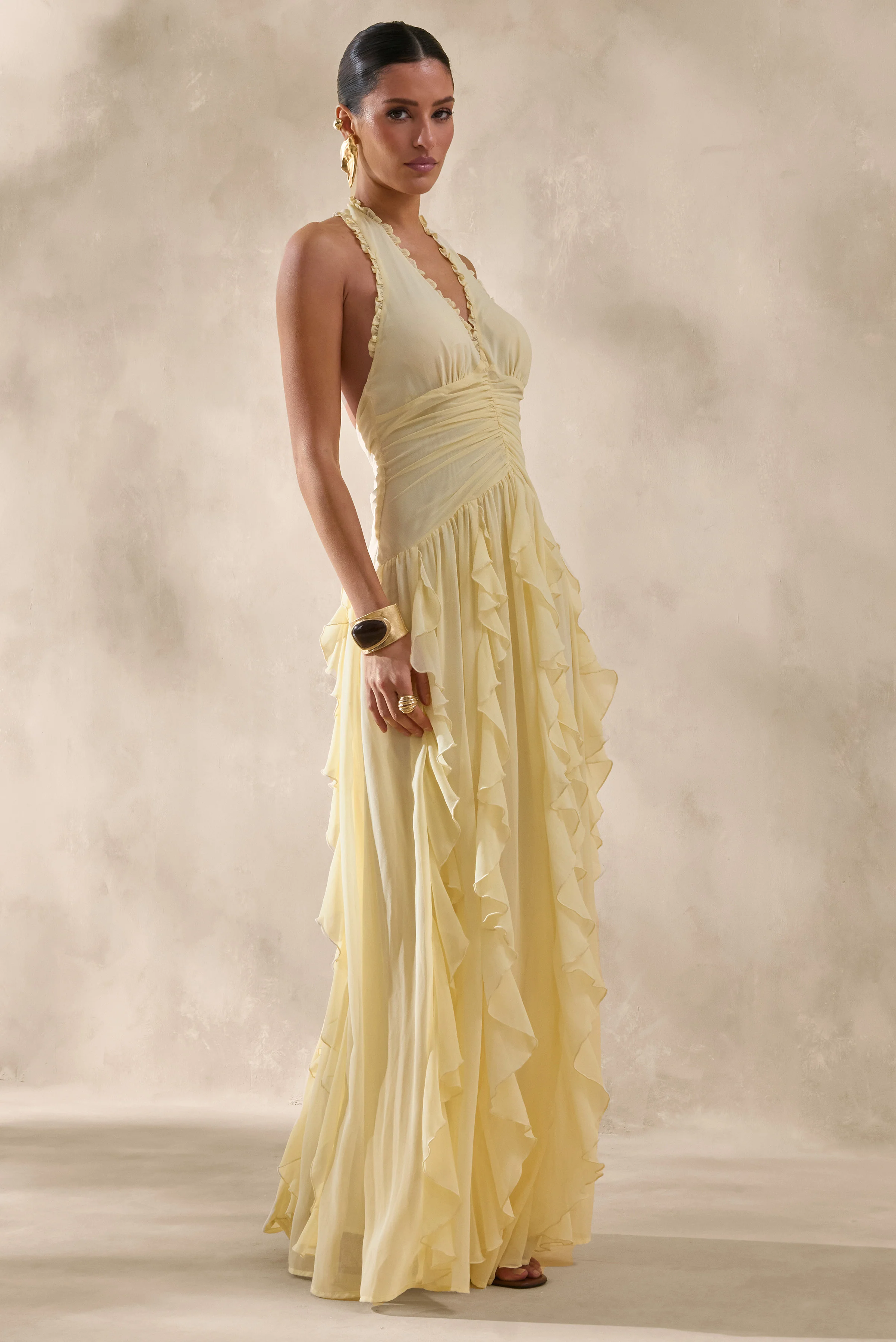 Bea | Lemon Plunge-Neck Ruffled Maxi Dress - Image 4