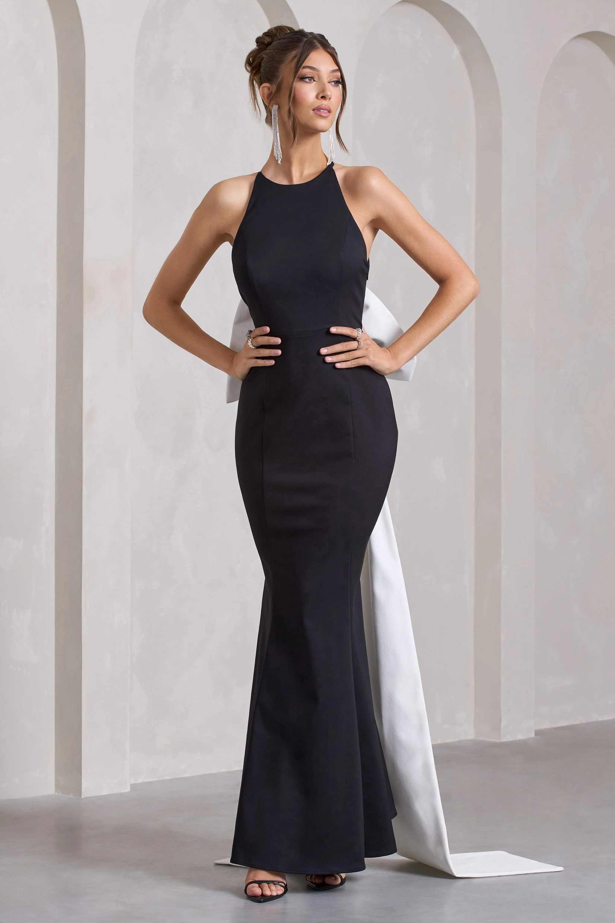 Bestow | Black Open-Back Maxi Dress With Oversized White Bow - Image 6