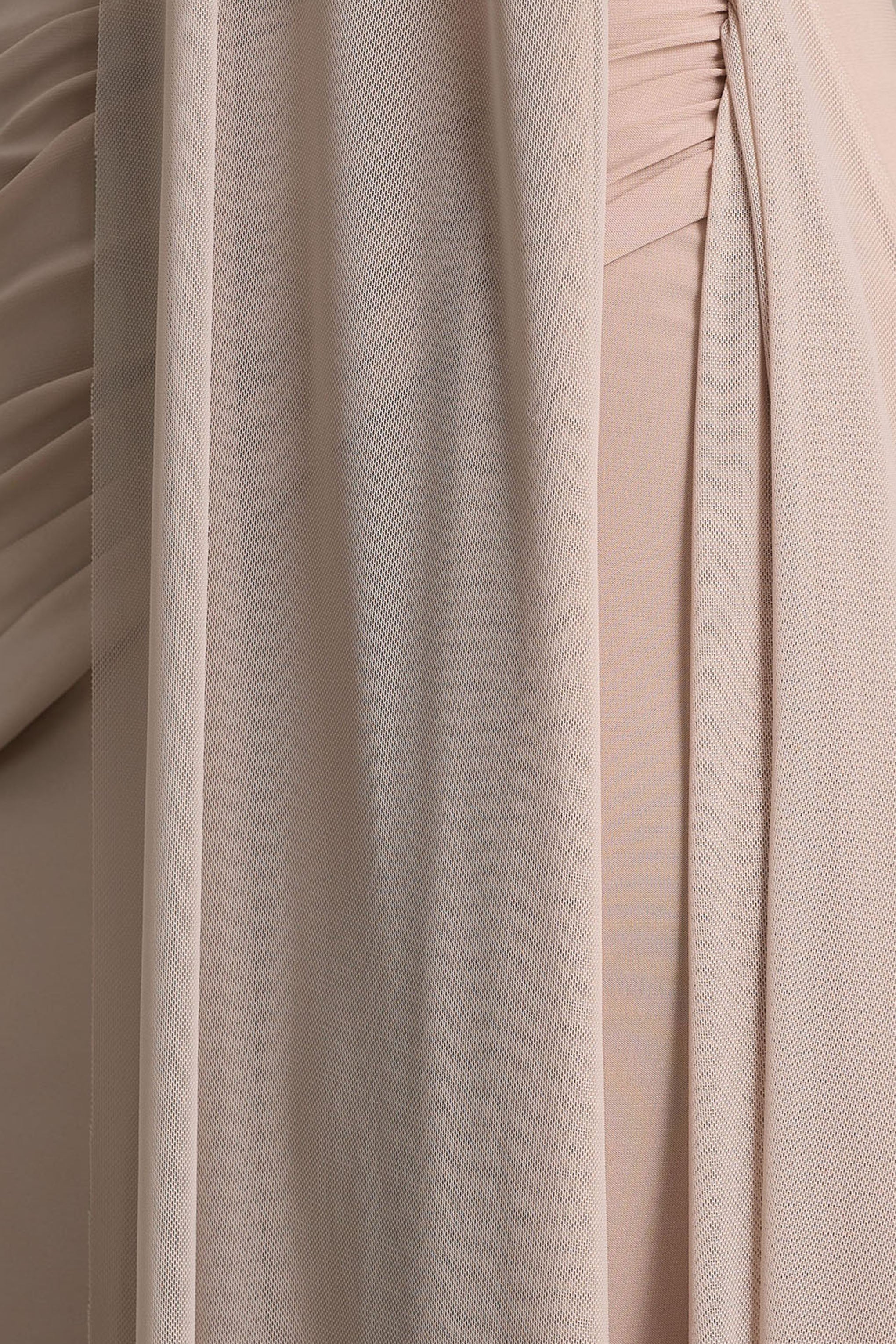 Brenda | Champagne Crew-Neck Maxi Dress With Mesh Cape And Sash - Image 6
