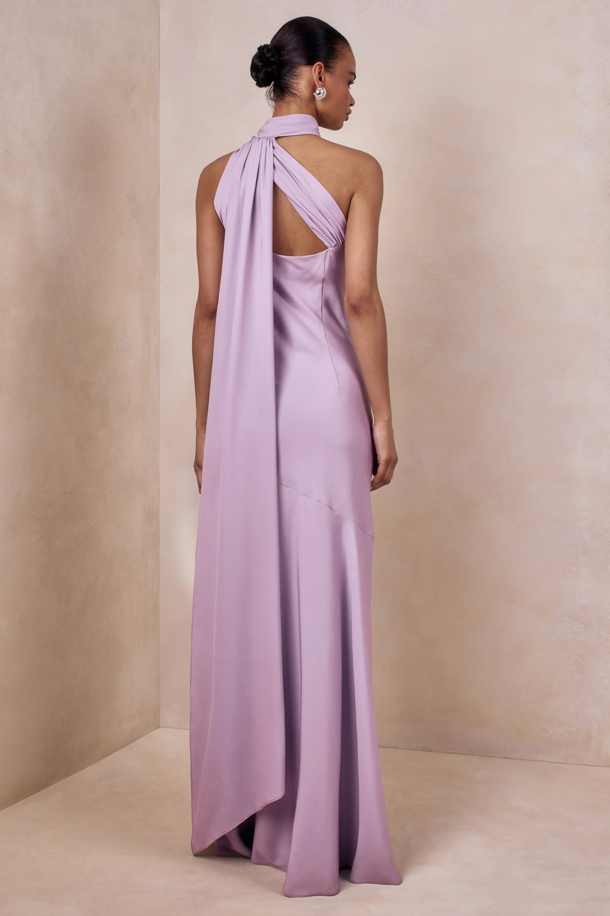 Cara | Lilac Matte Satin High-Neck Maxi Dress - Image 2