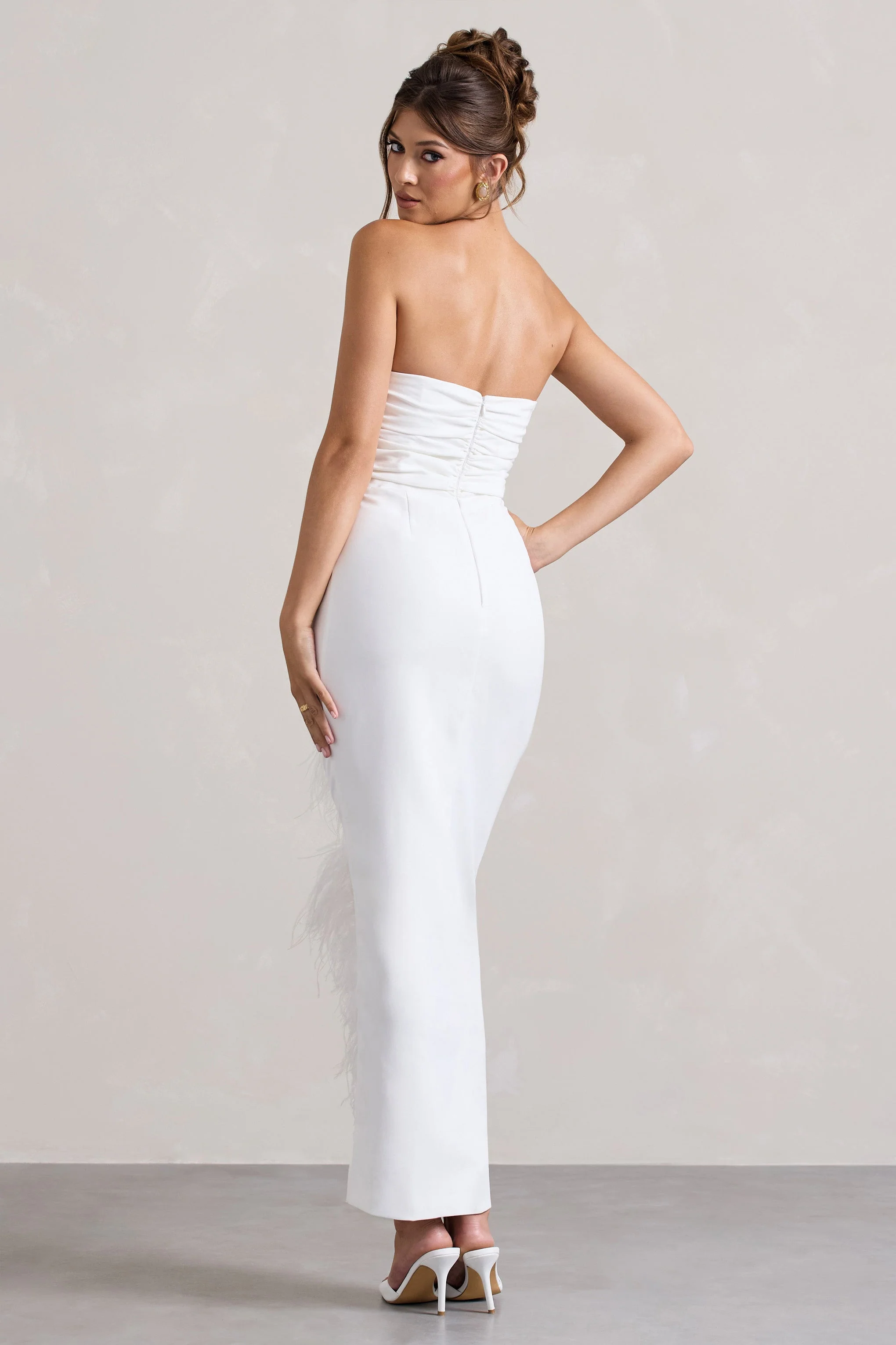 Chosen | White Bandeau Wrap Maxi Dress With Feather Trim - Image 2
