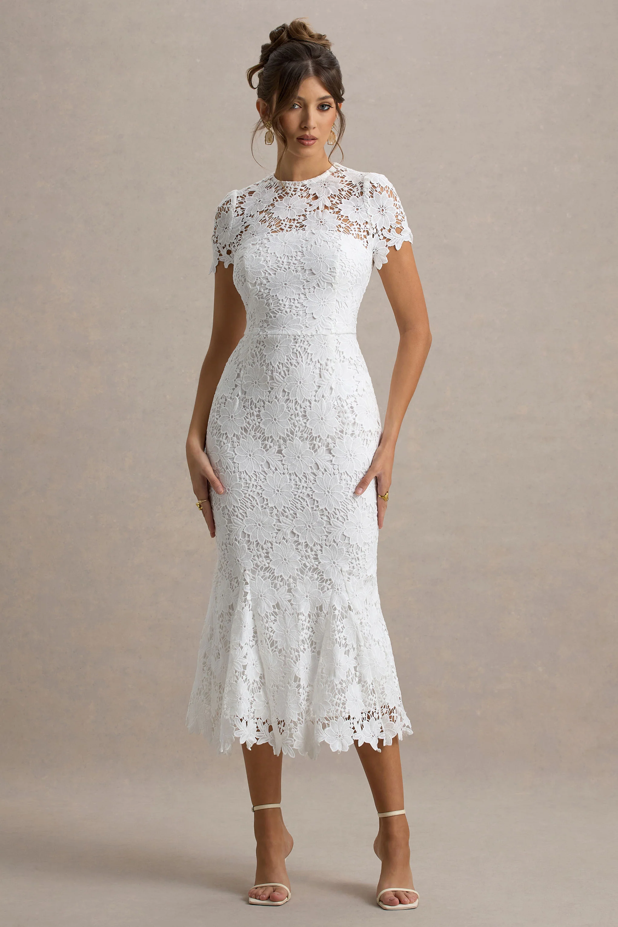 Clarissa | White Lace Short-Sleeve Midi Dress - Image 5