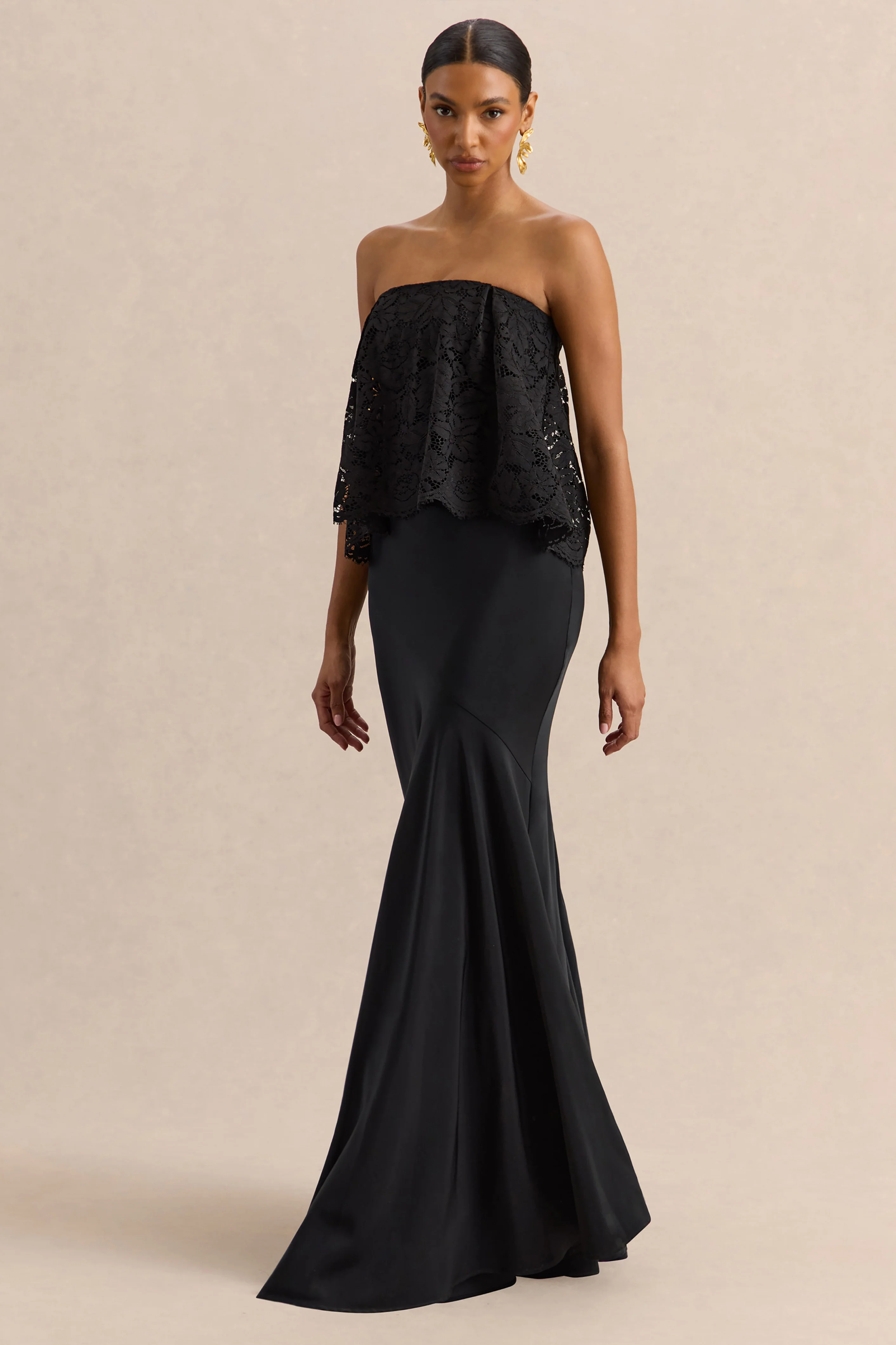 Clemency | Black Lace And Matte Satin Bandeau Maxi Dress - Image 4