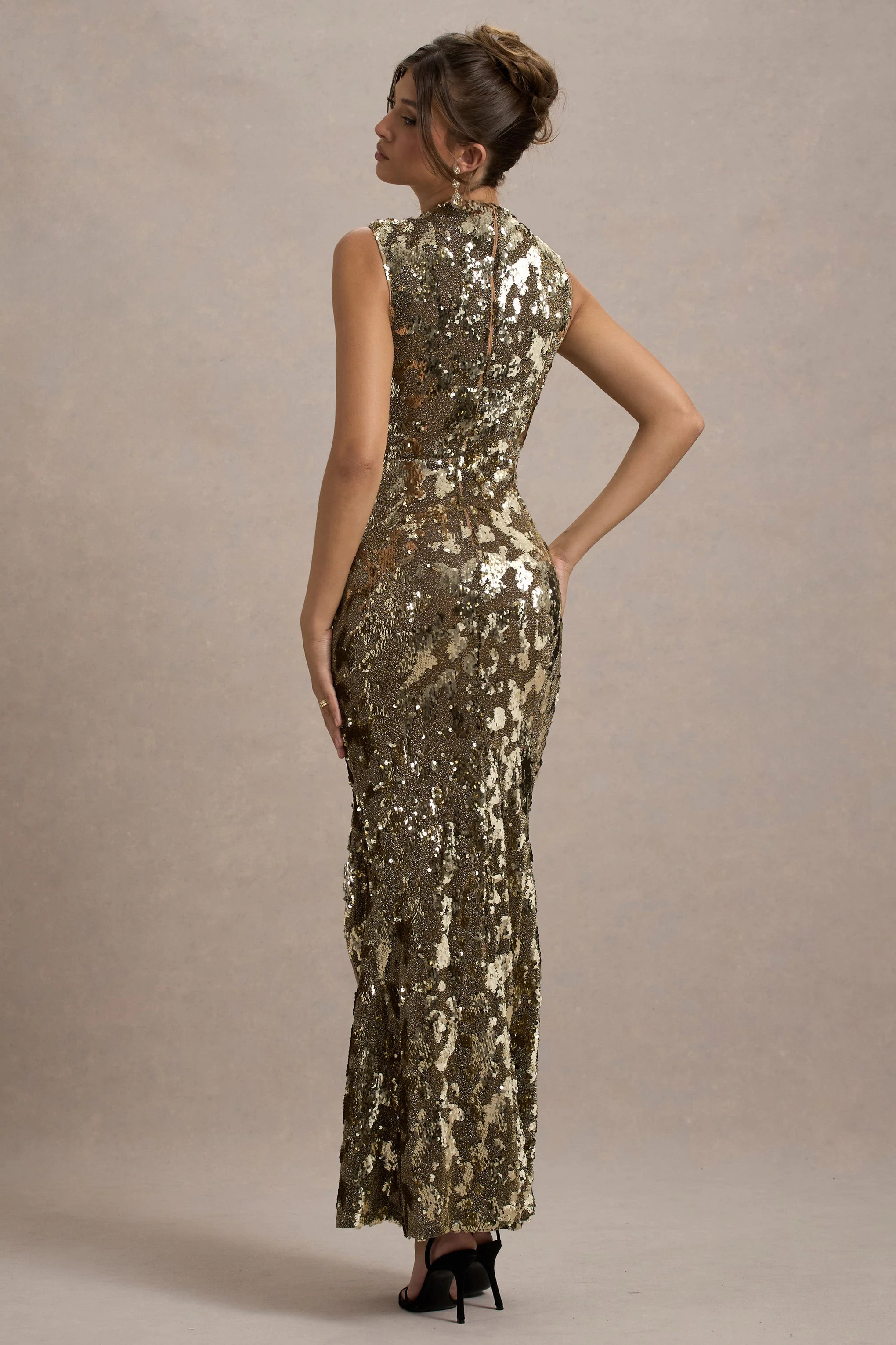 Cleopatra | Gold Sequin Split Maxi Dress - Image 2