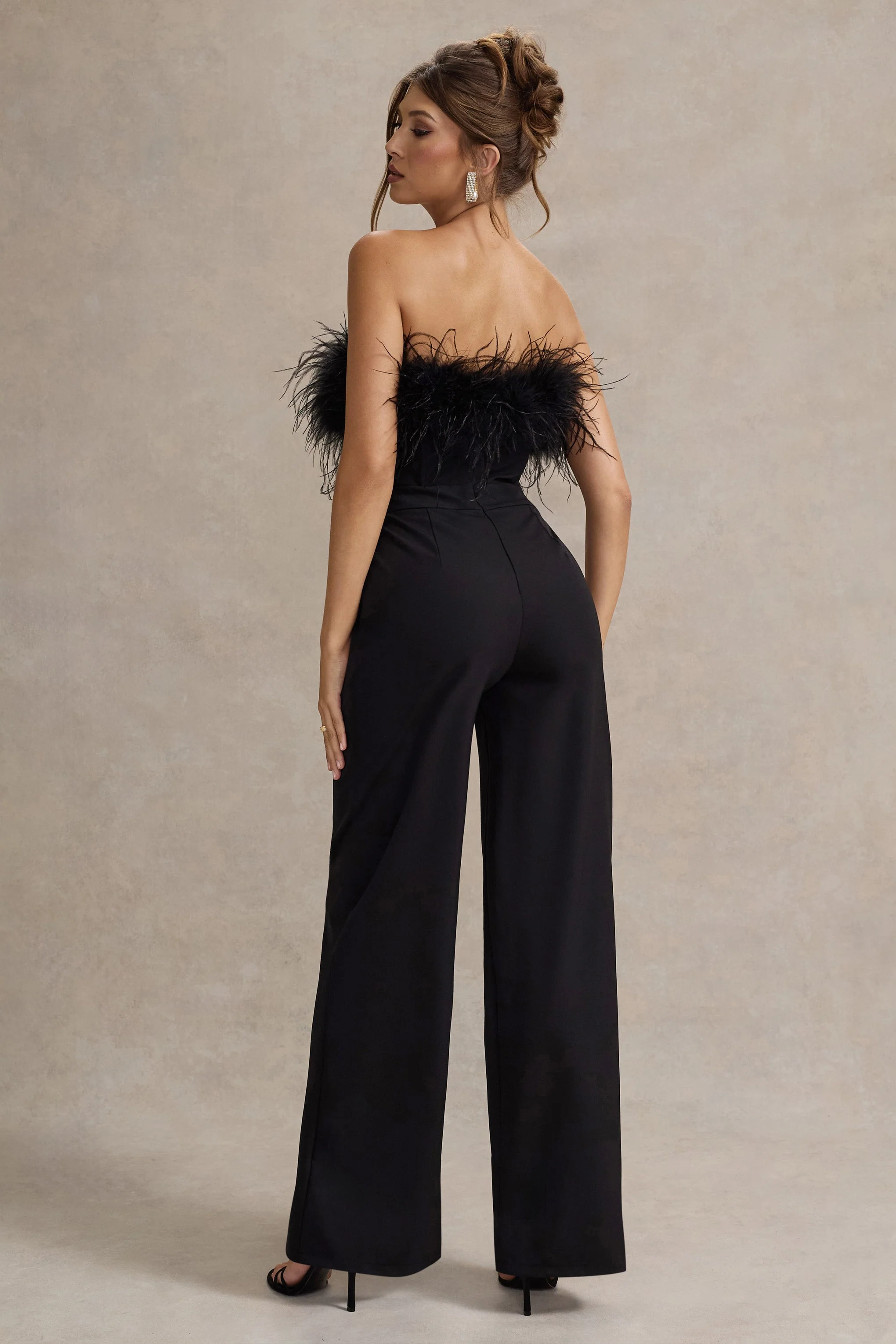 Delta | Black Feather Bandeau Wide-Leg Jumpsuit - Image 2