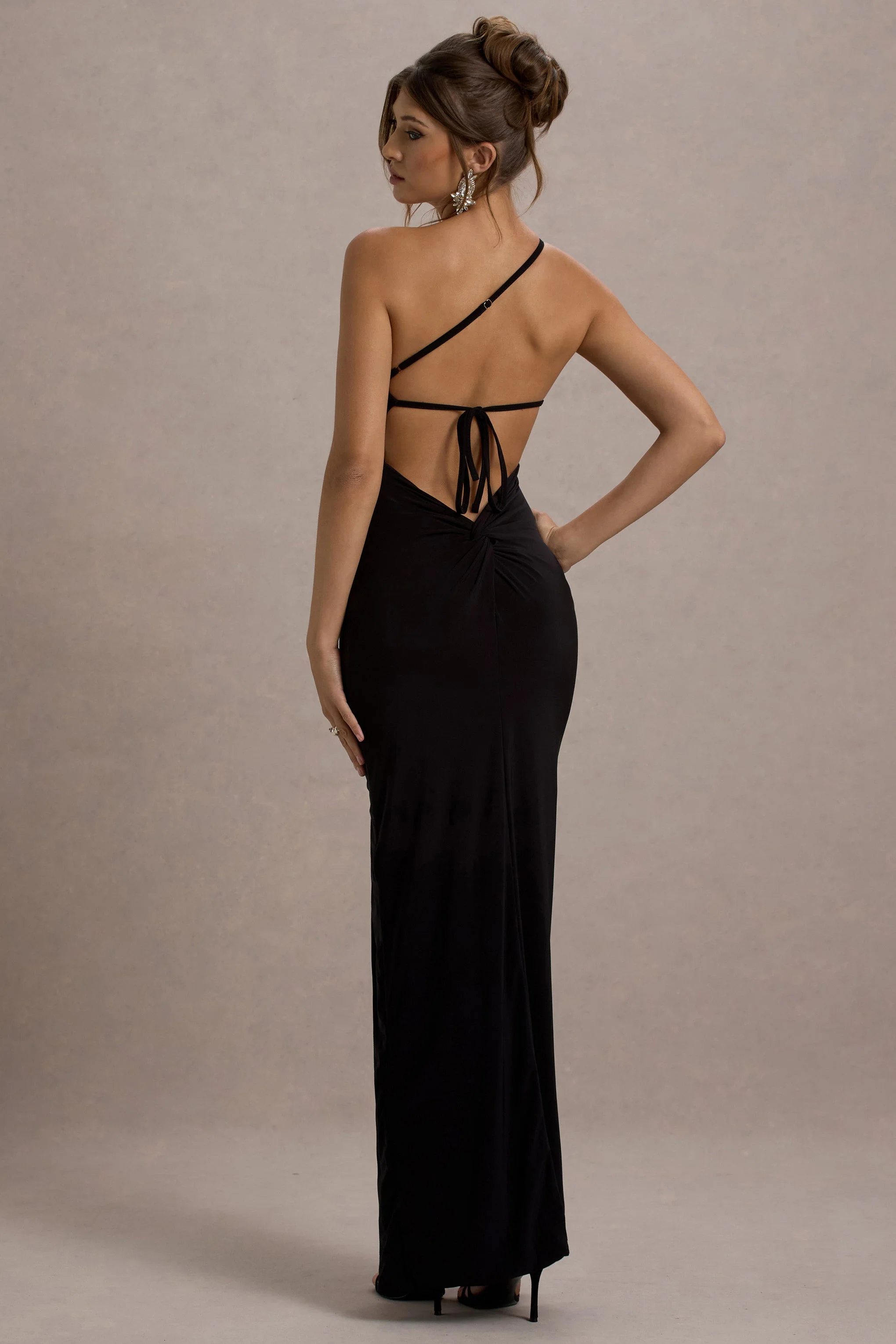 Dressing Up | Black One Shoulder Maxi Dress With Open Back Detail - Image 6