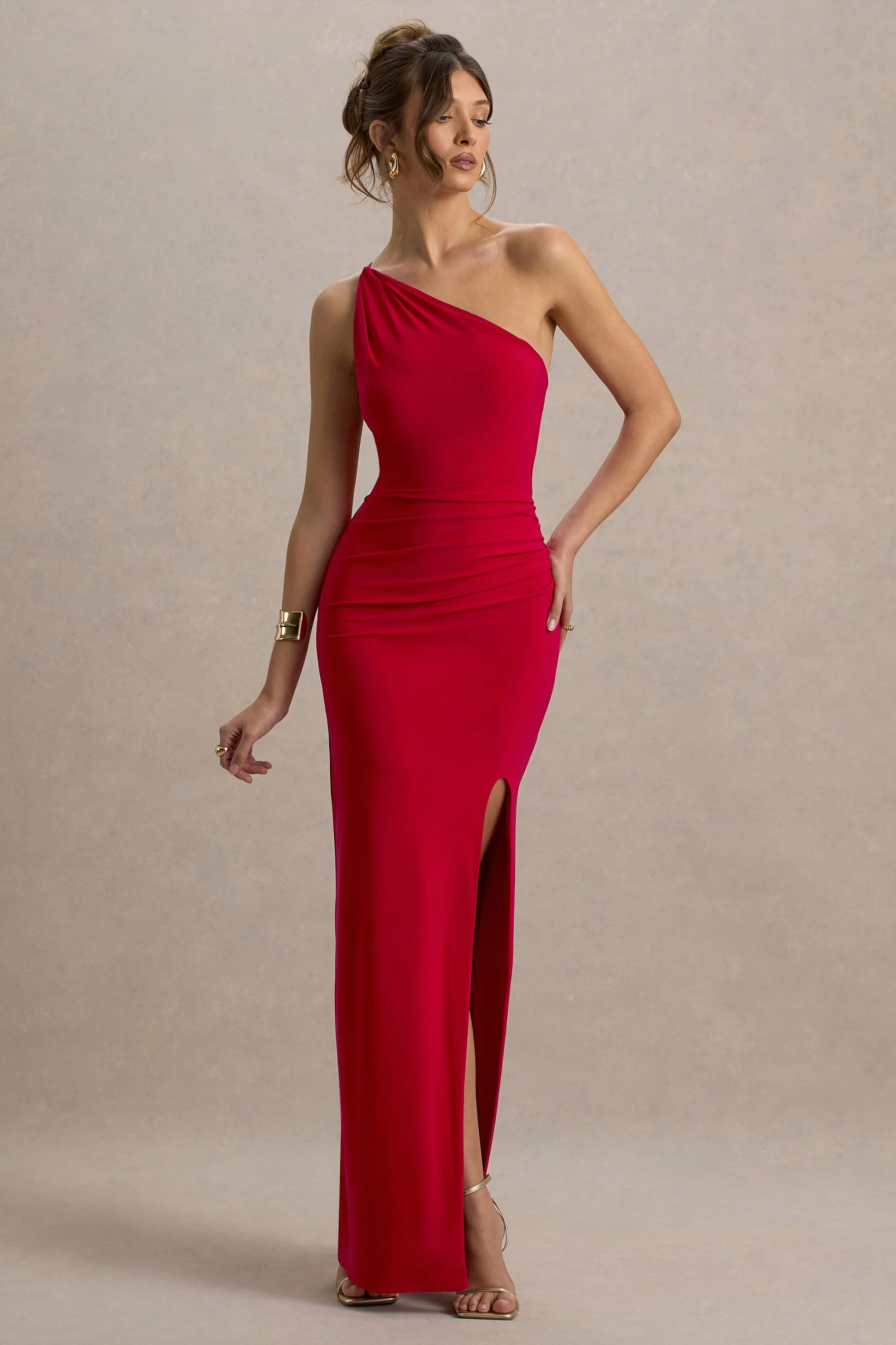 Dressing Up | Red One Shoulder Maxi Dress With Open Back Detail - Image 3