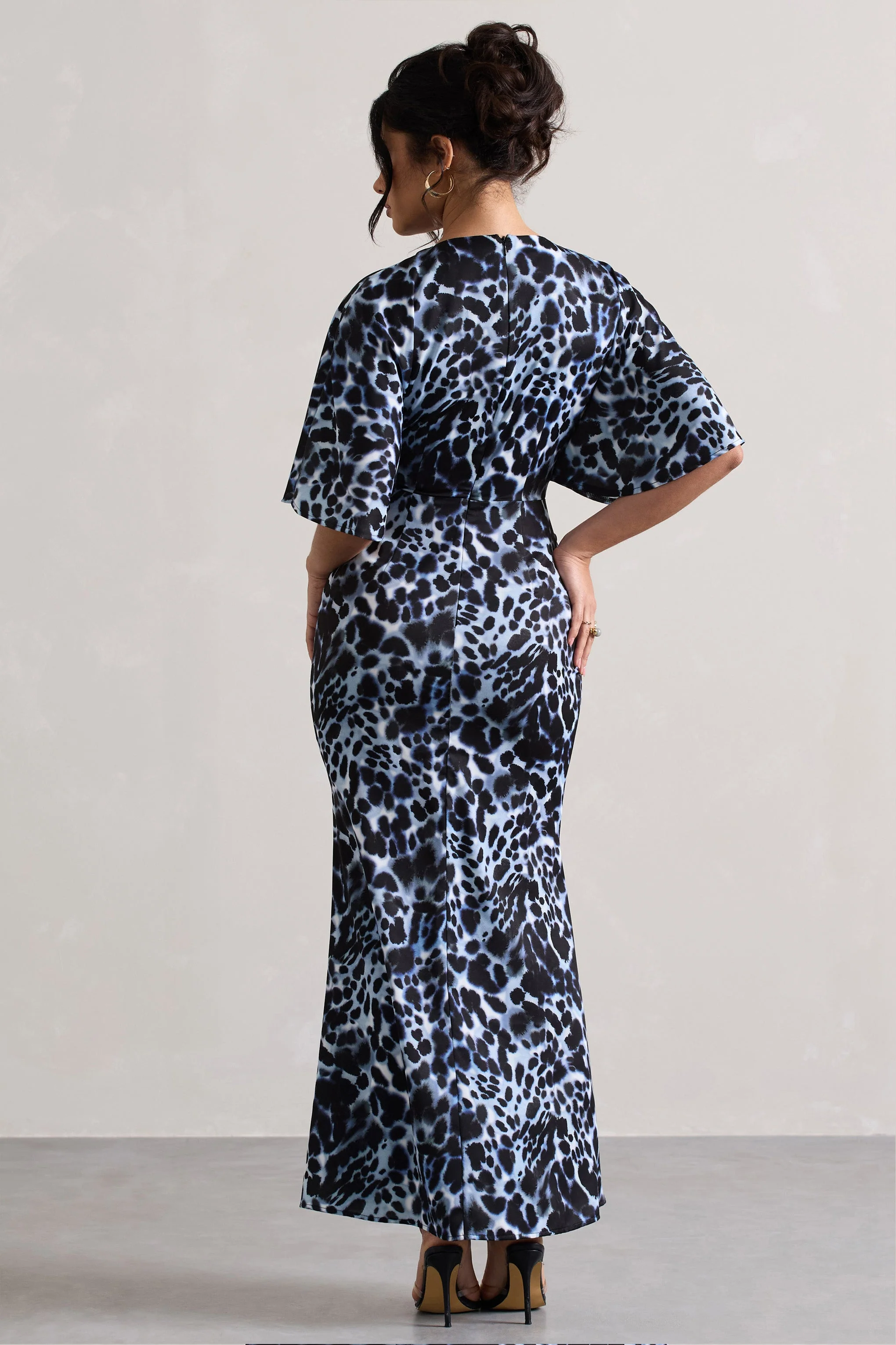 Elidy | Animal Print Ruched Flutter-Sleeve Cut-Out Maxi Dress - Image 2