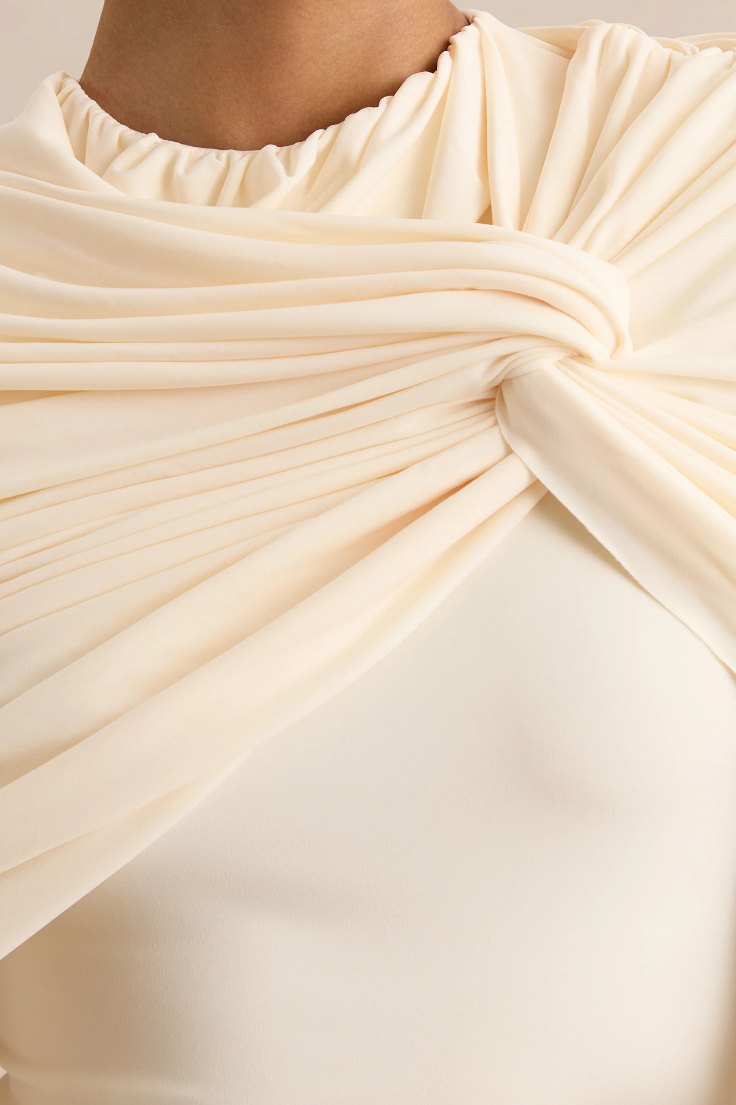 Evessa | Cream Crew-Neck Maxi Dress With Gathered-Detailing - Image 7