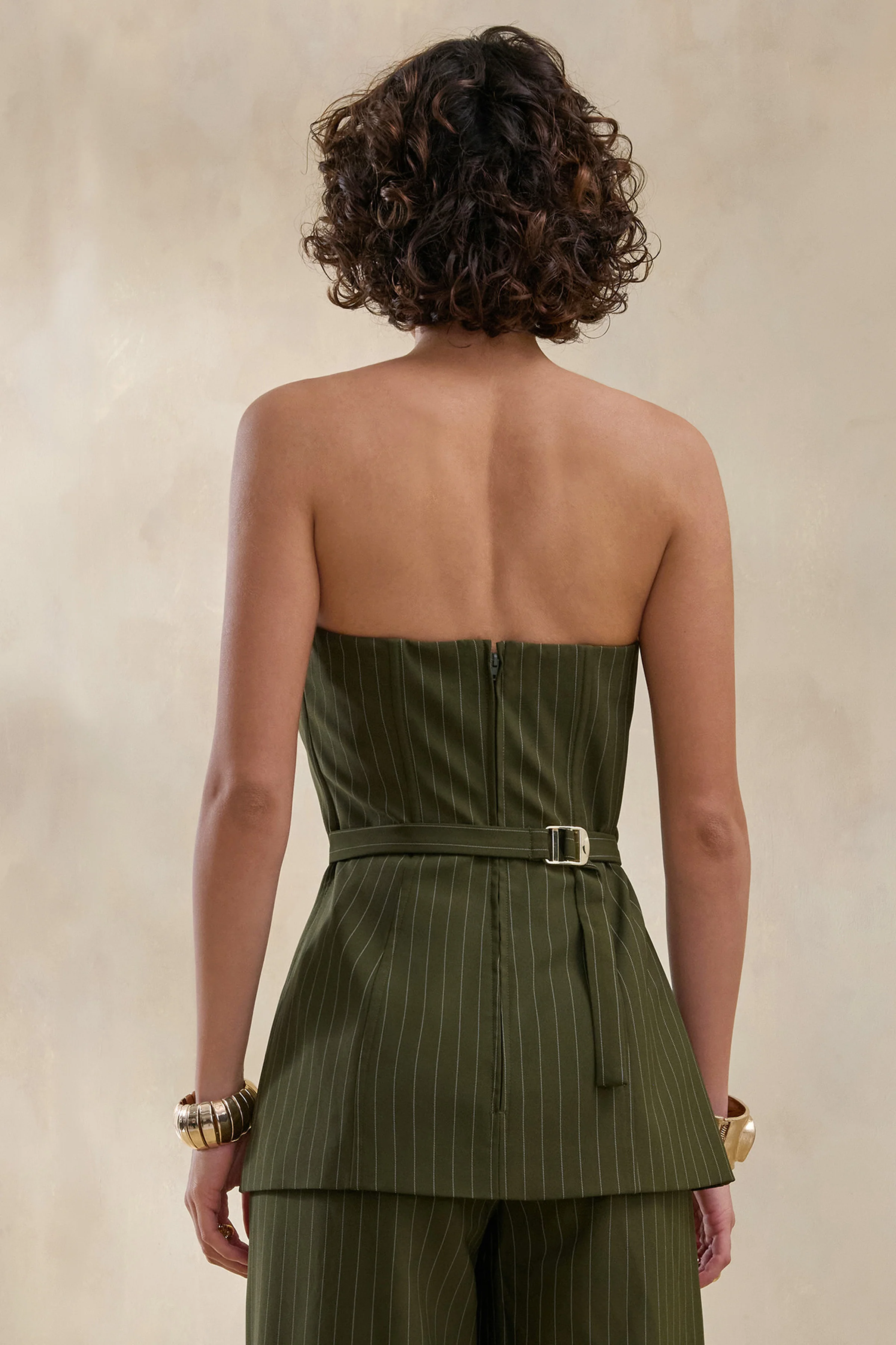 Fable | Olive Pinstripe Bandeau Tailored-Top - Image 2