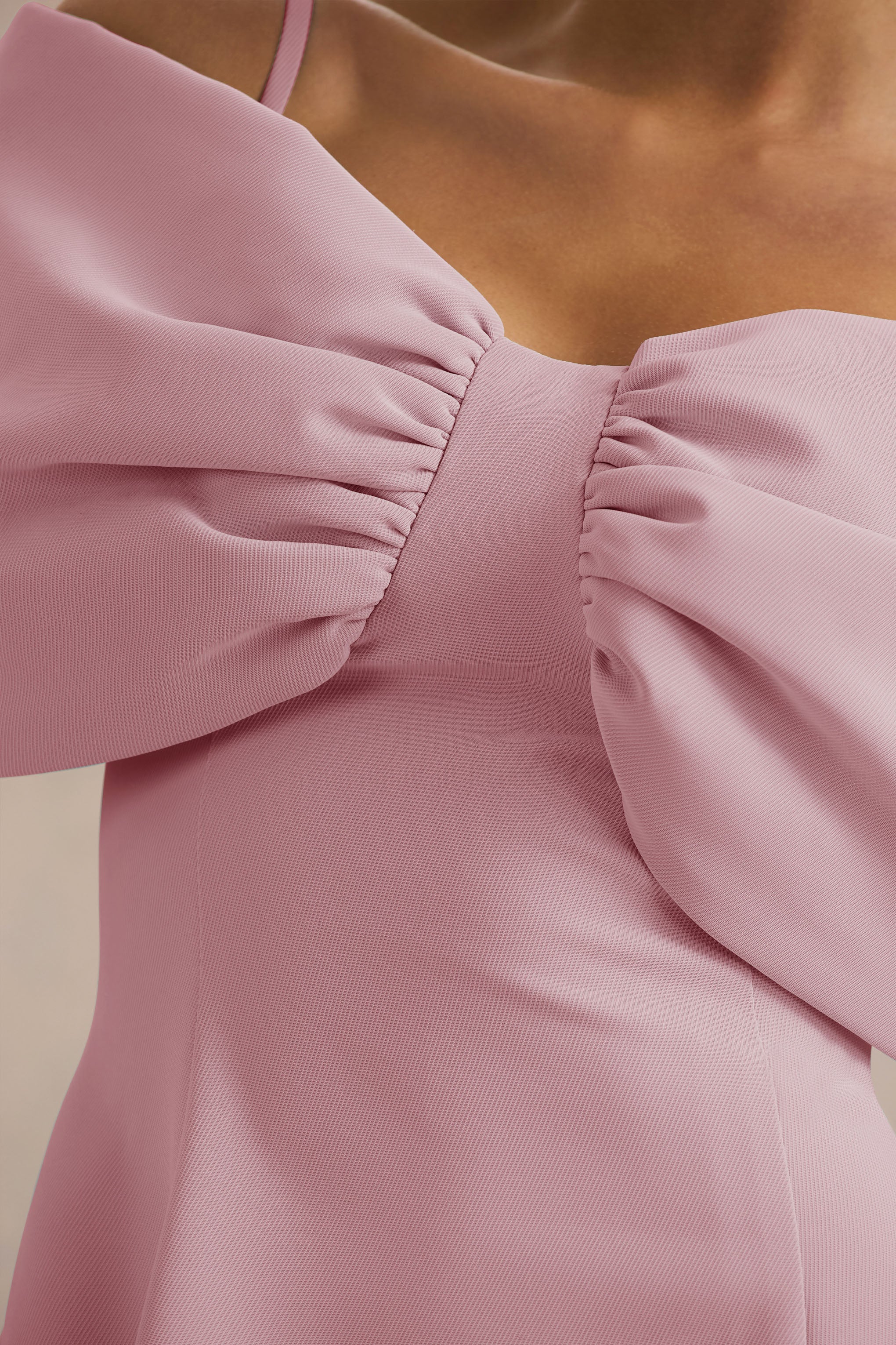 Faria | Blush Pink Short-Sleeve Bardot Mini Dress With Bow Detail - Image 6