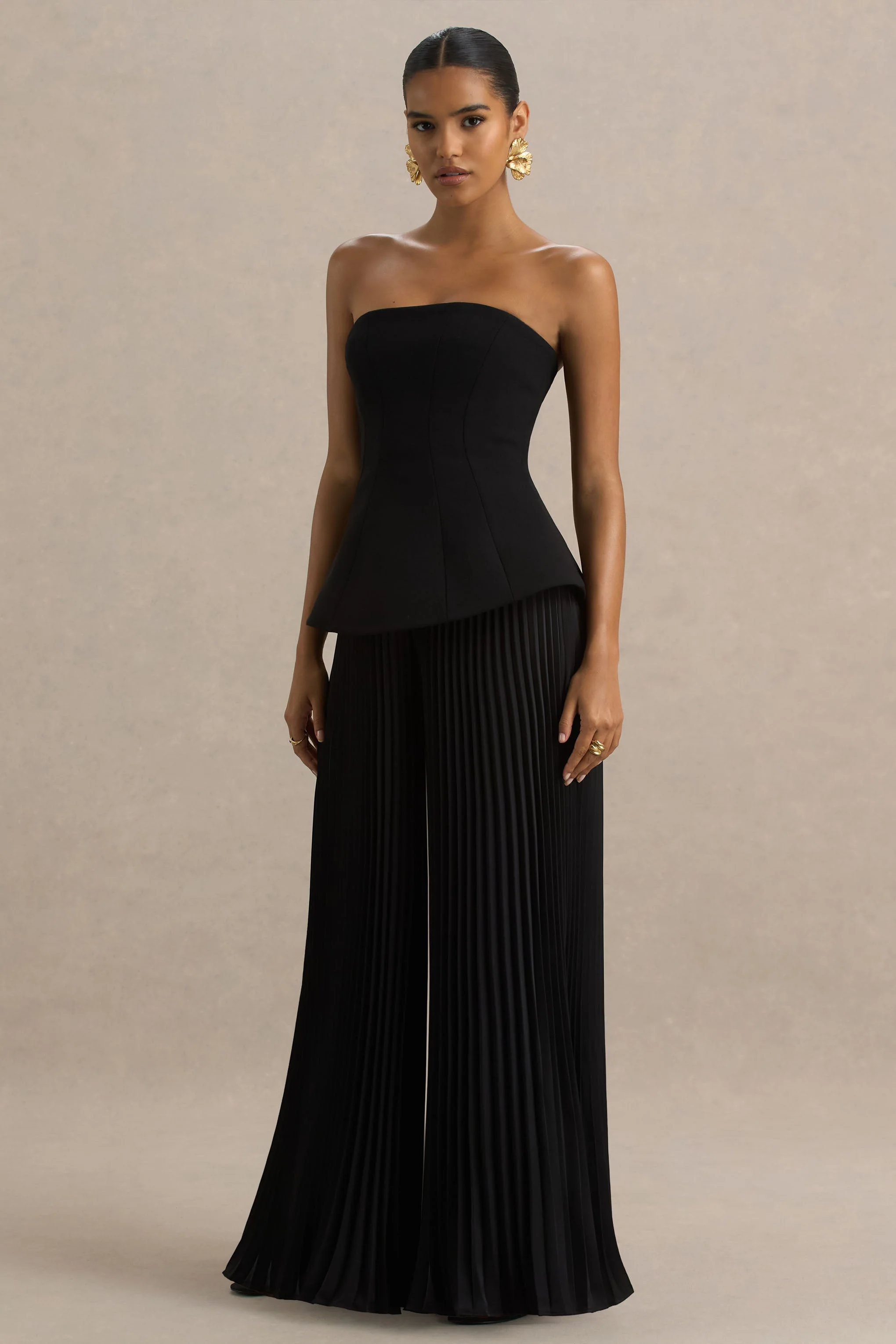 Feeling Good | Black Bandeau Jumpsuit With Pleated Trouser - Image 4