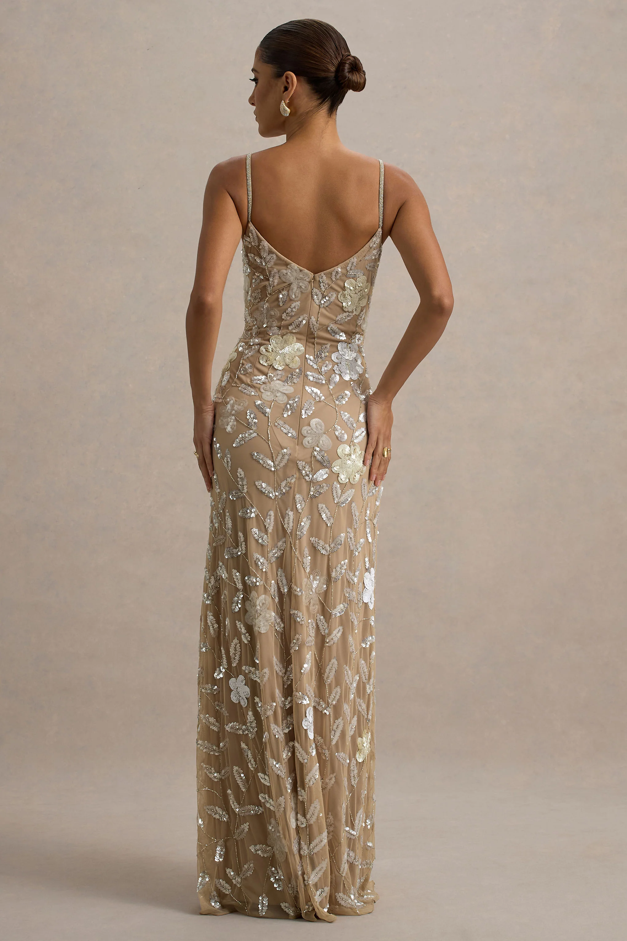 Gemini | Floral Sequin Hand-Embellished Strappy Maxi Dress - Image 2