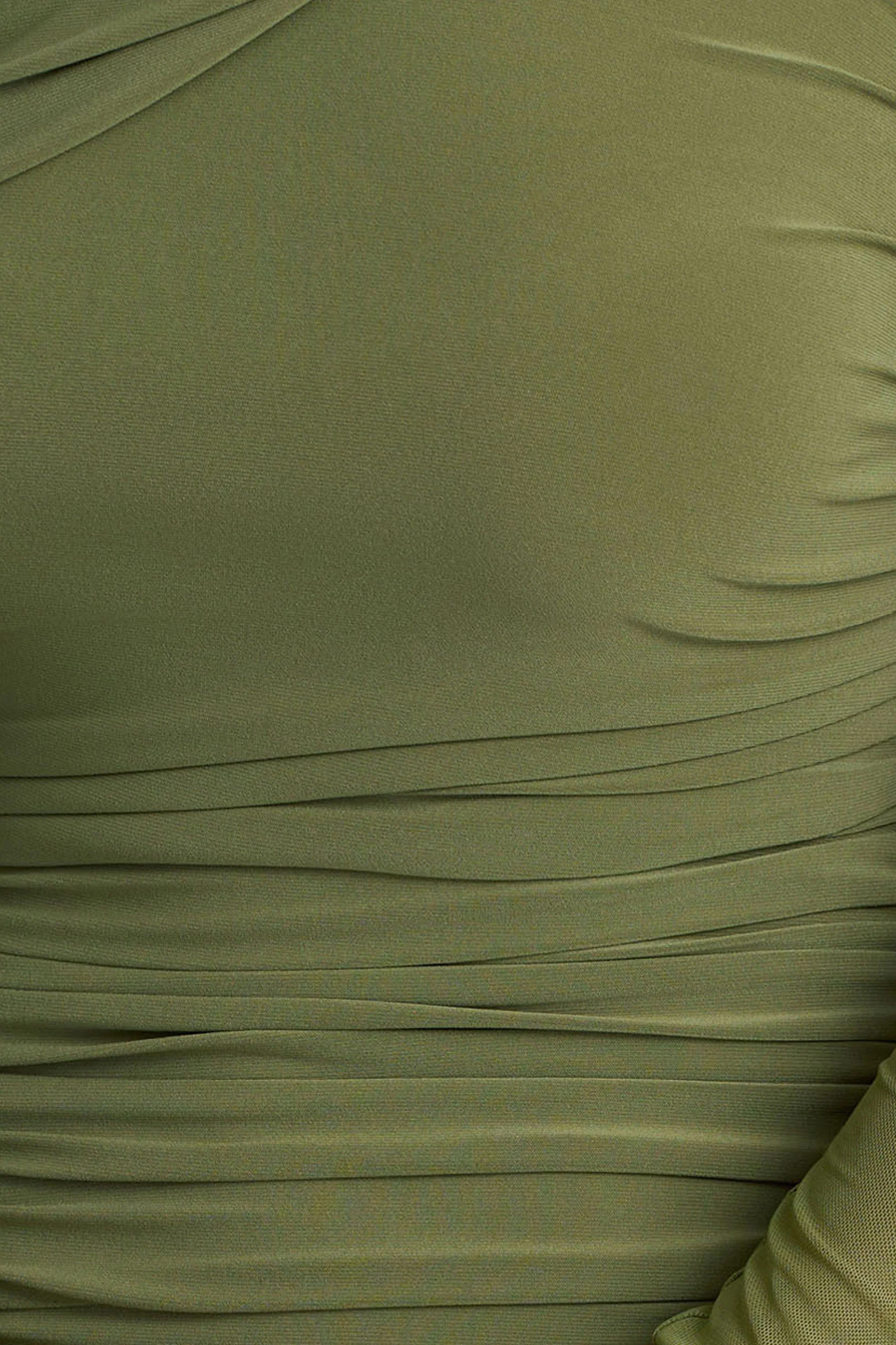 Gina | Olive Asymmetric-Neck Ruched Mini Dress - Image 6