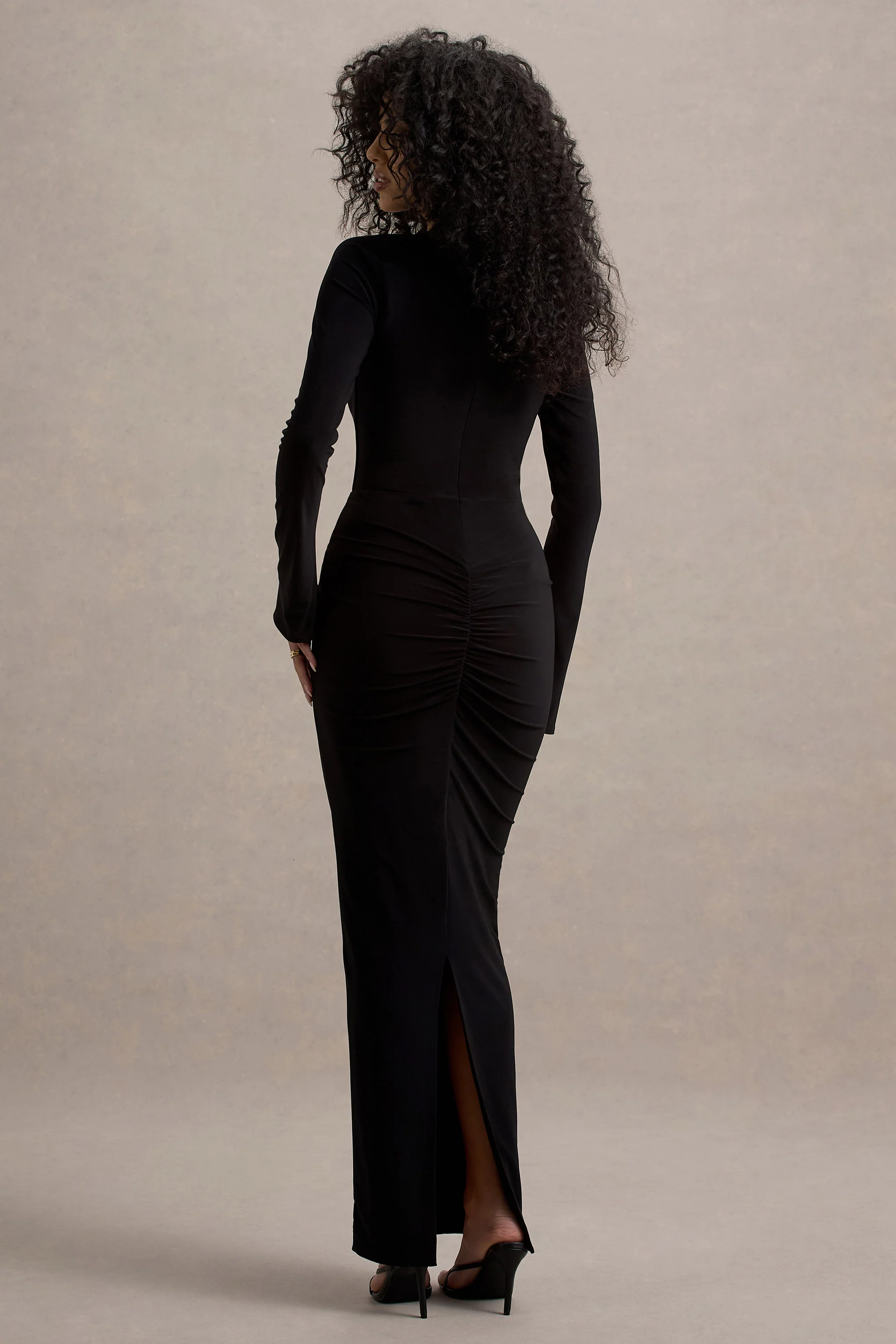 Gita | Black Halter-Neck Long-Sleeve Maxi Dress - Image 9