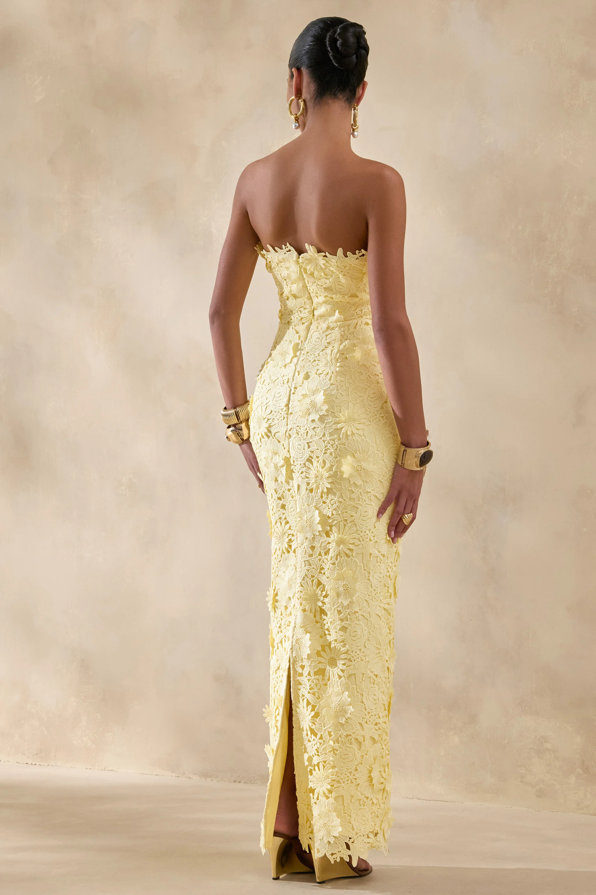 Gracie | Lemon Lace Bandeau Maxi Dress - Image 2