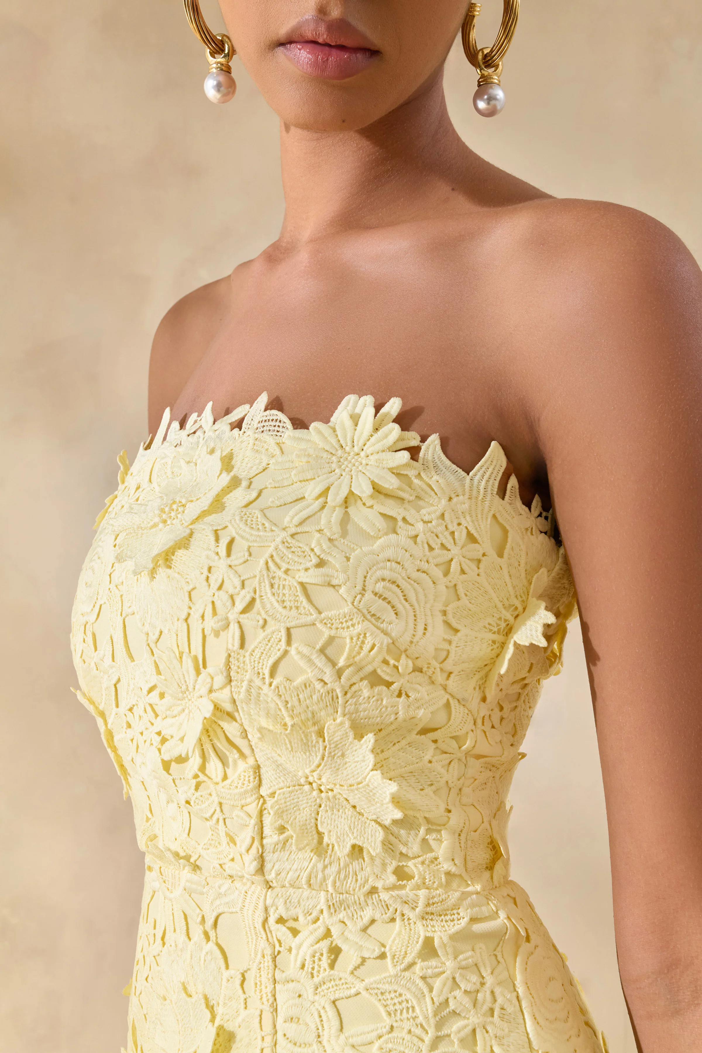 Gracie | Lemon Lace Bandeau Maxi Dress - Image 5