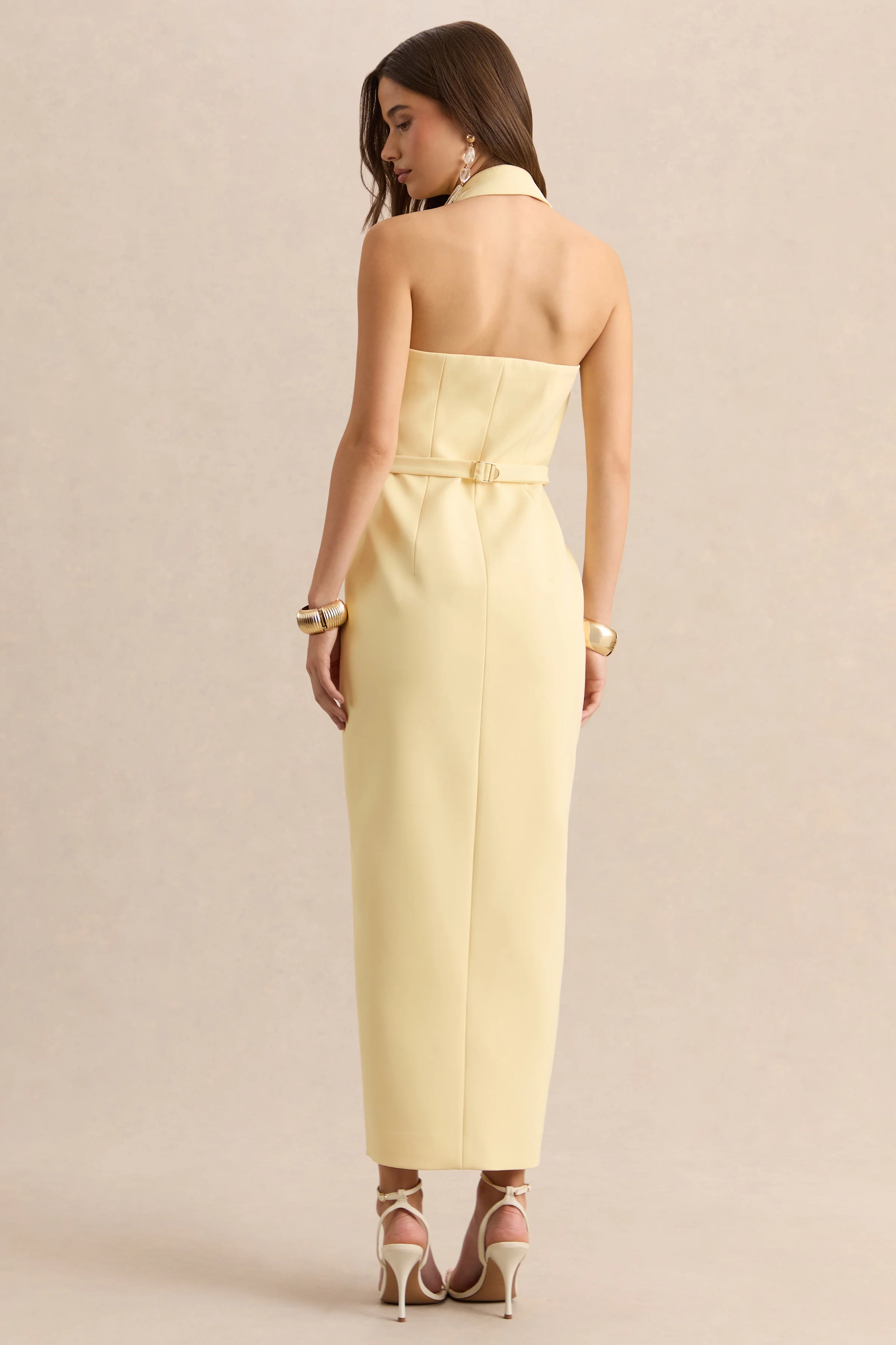 Hana | Lemon Plunge-Neck Tailored Maxi Dress - Image 2