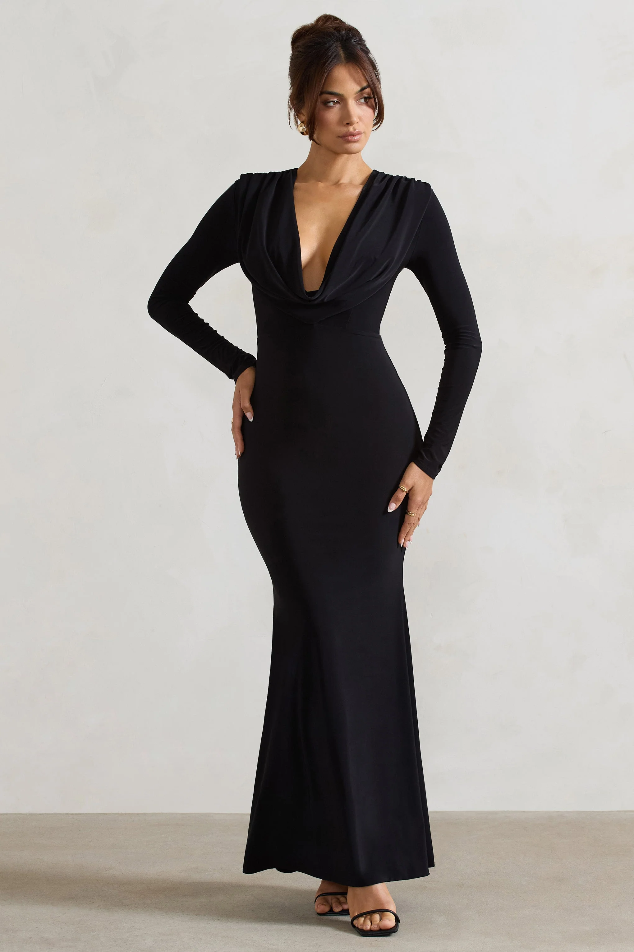 Heavy Heart | Black Cowl-Neck Long-Sleeve Maxi Dress - Image 4