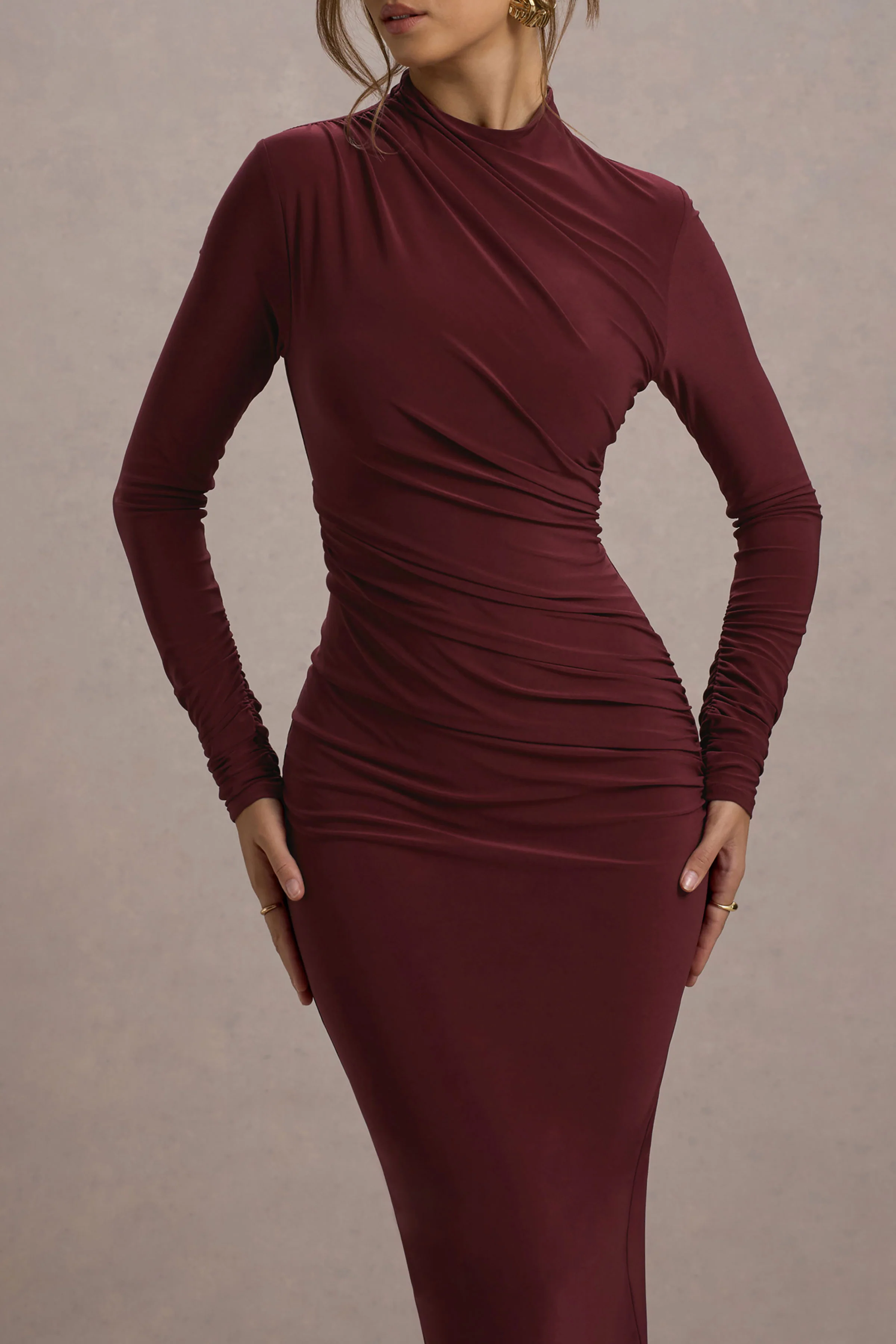 Hespera | Port High-Neck Long-Sleeve Gathered Maxi Dress - Image 3