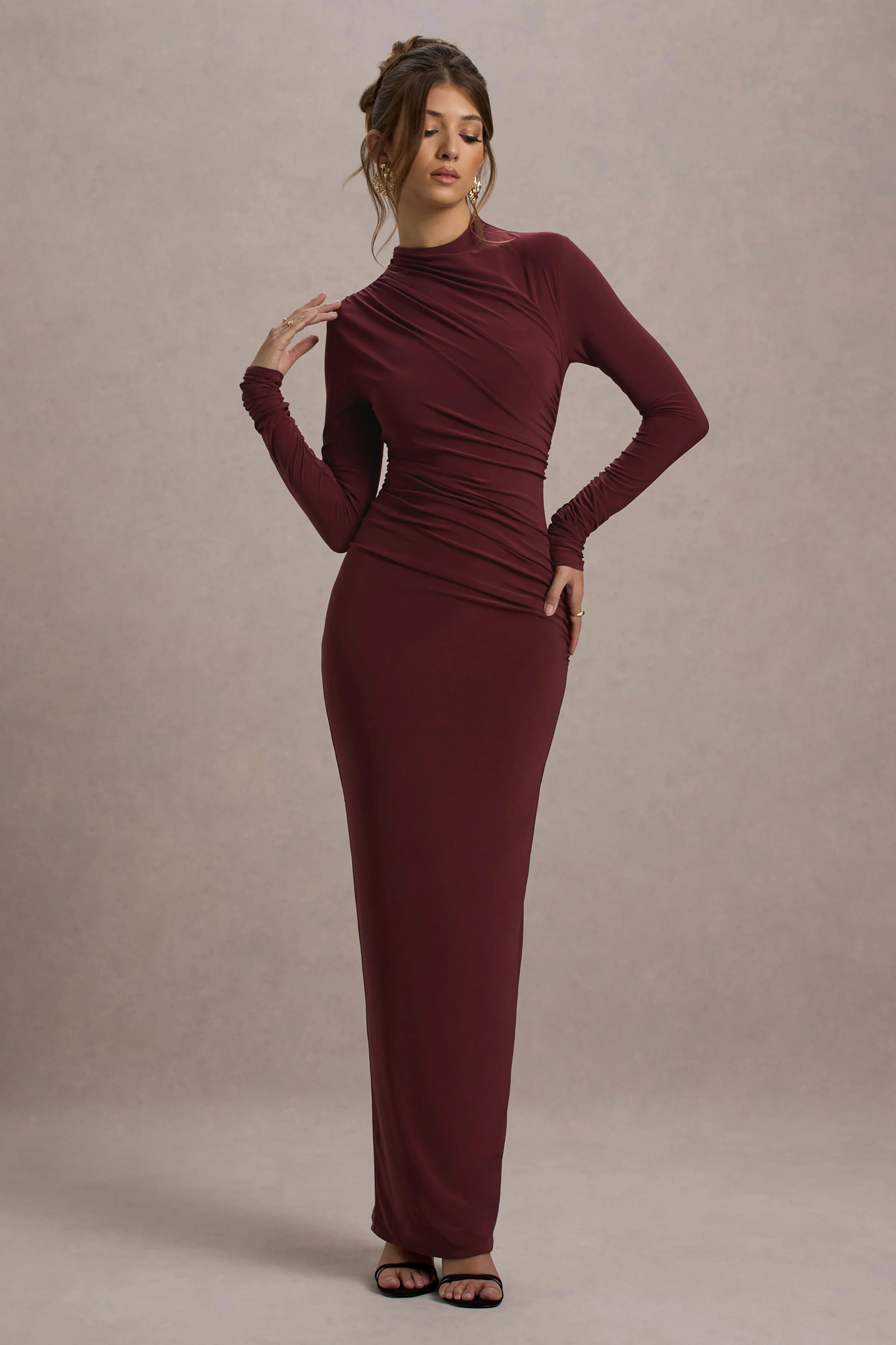 Hespera | Port High-Neck Long-Sleeve Gathered Maxi Dress - Image 4