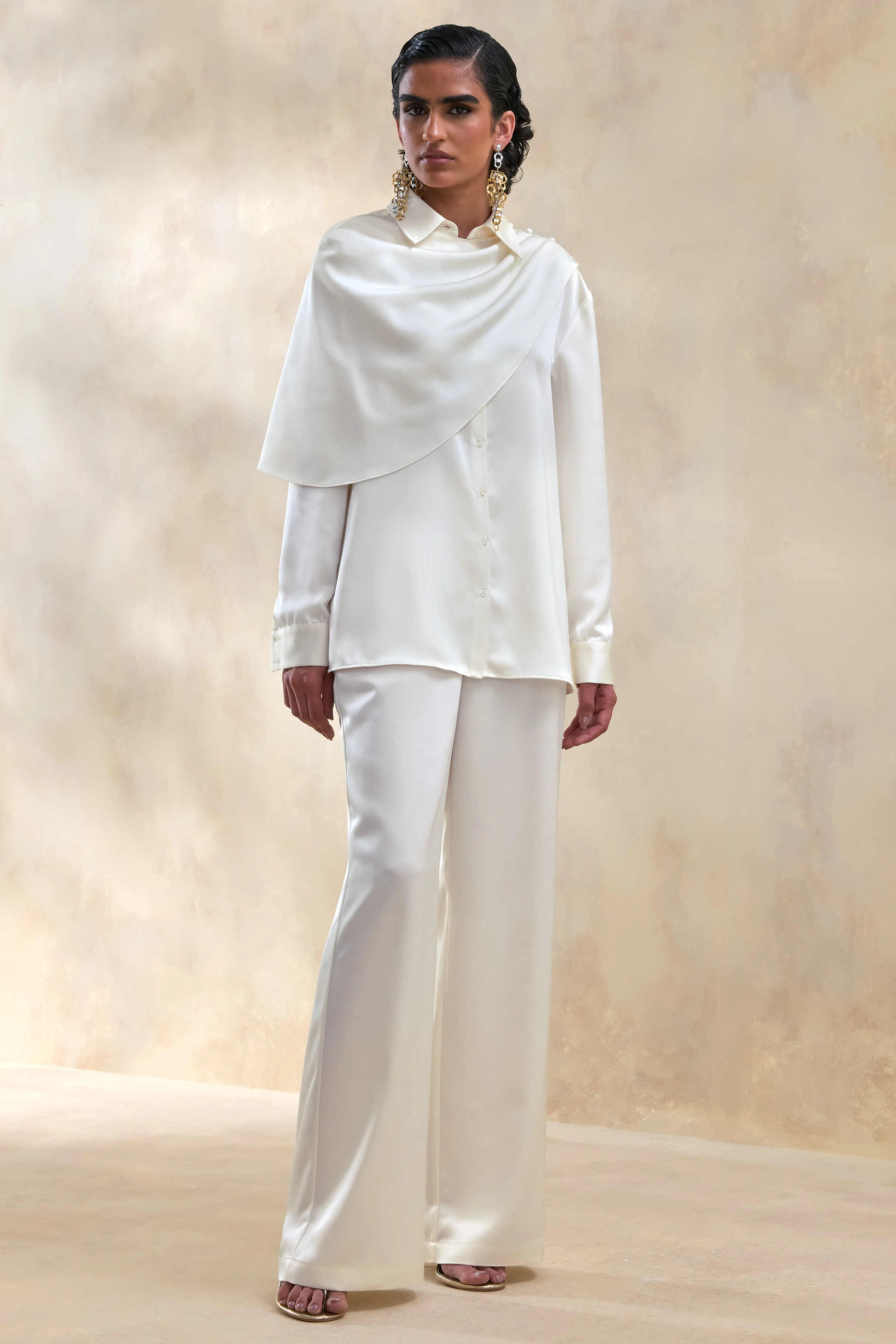 Ilena | Cream Satin Wide-Leg Trouser - Image 5
