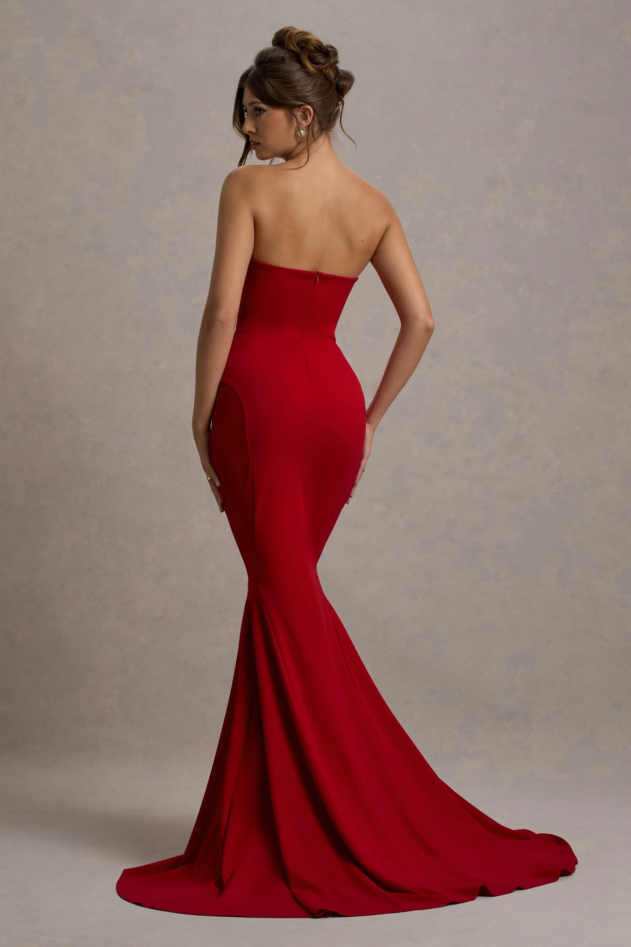 Impress Me | Red Strapless Bandeau Fishtail Maxi Dress - Image 2