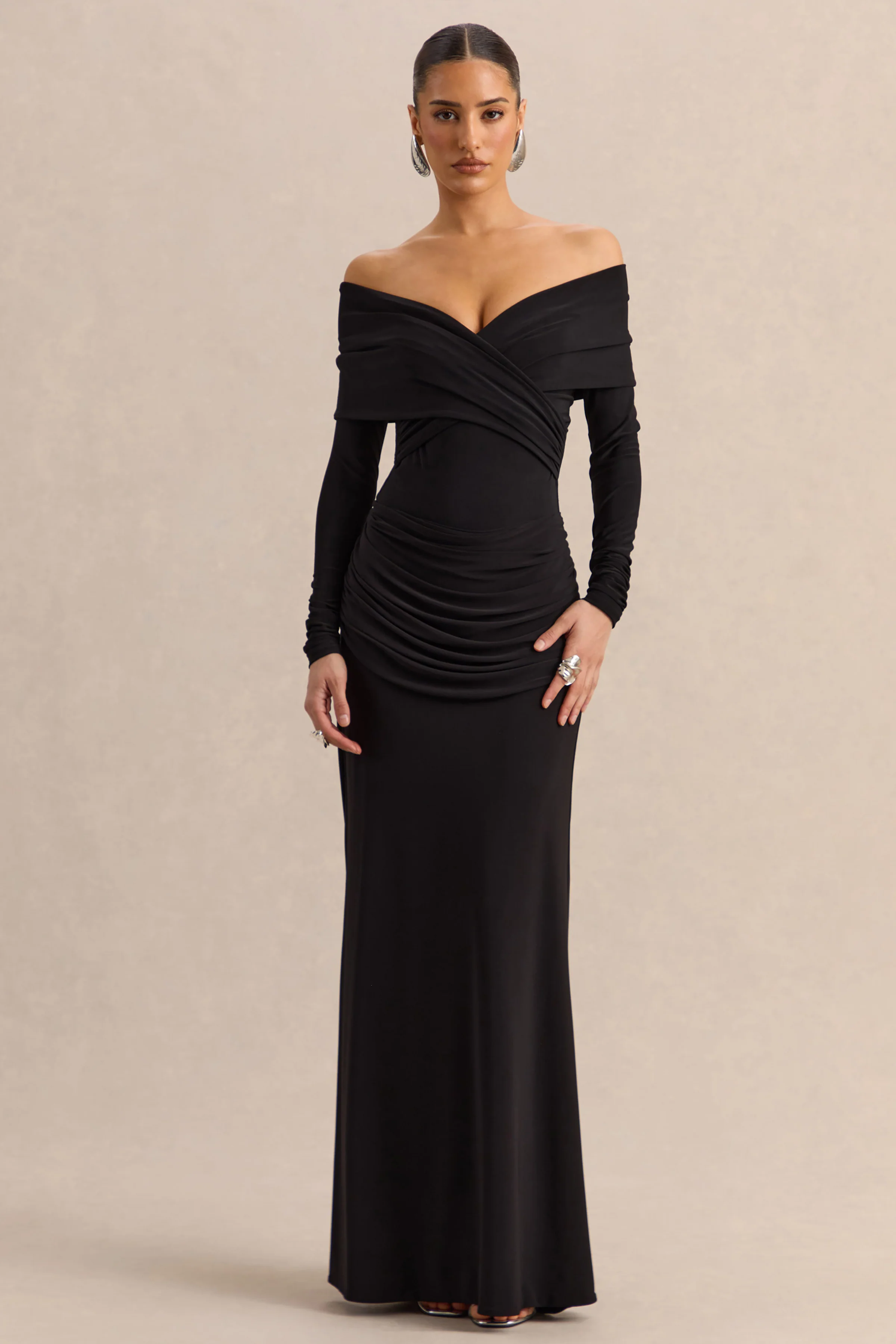 Kaelis | Black Bardot-Neck Bodysuit With Long-Sleeves - Image 3