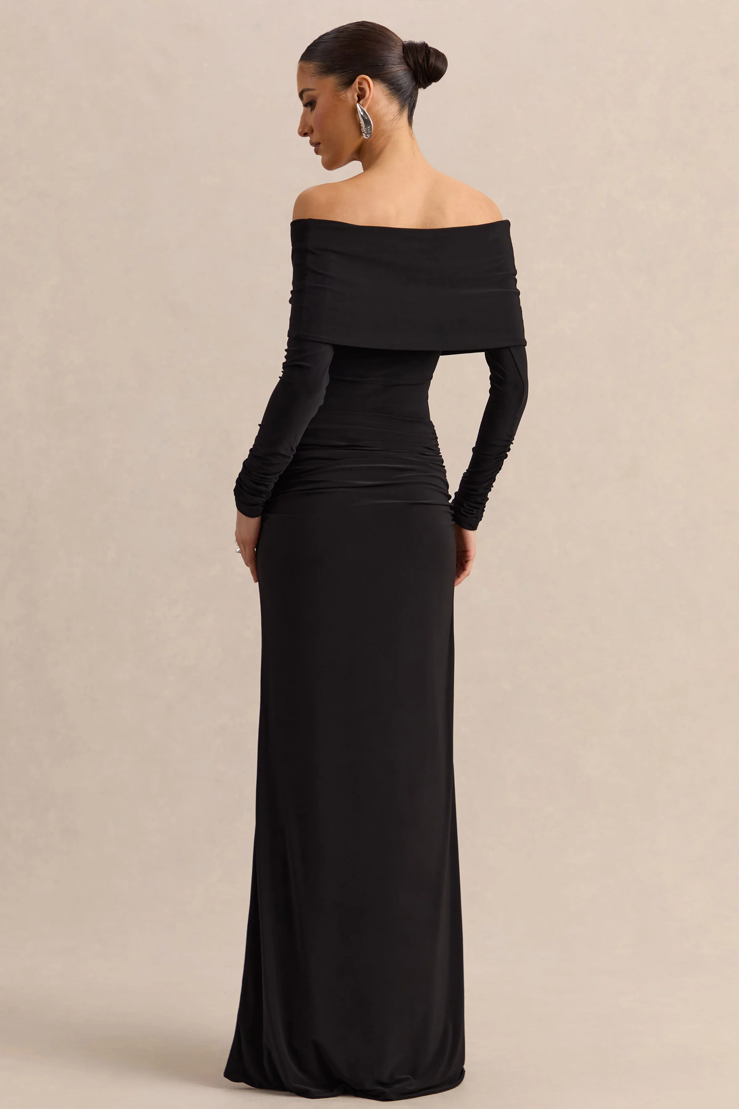 Kaelis | Black Bardot-Neck Bodysuit With Long-Sleeves - Image 4