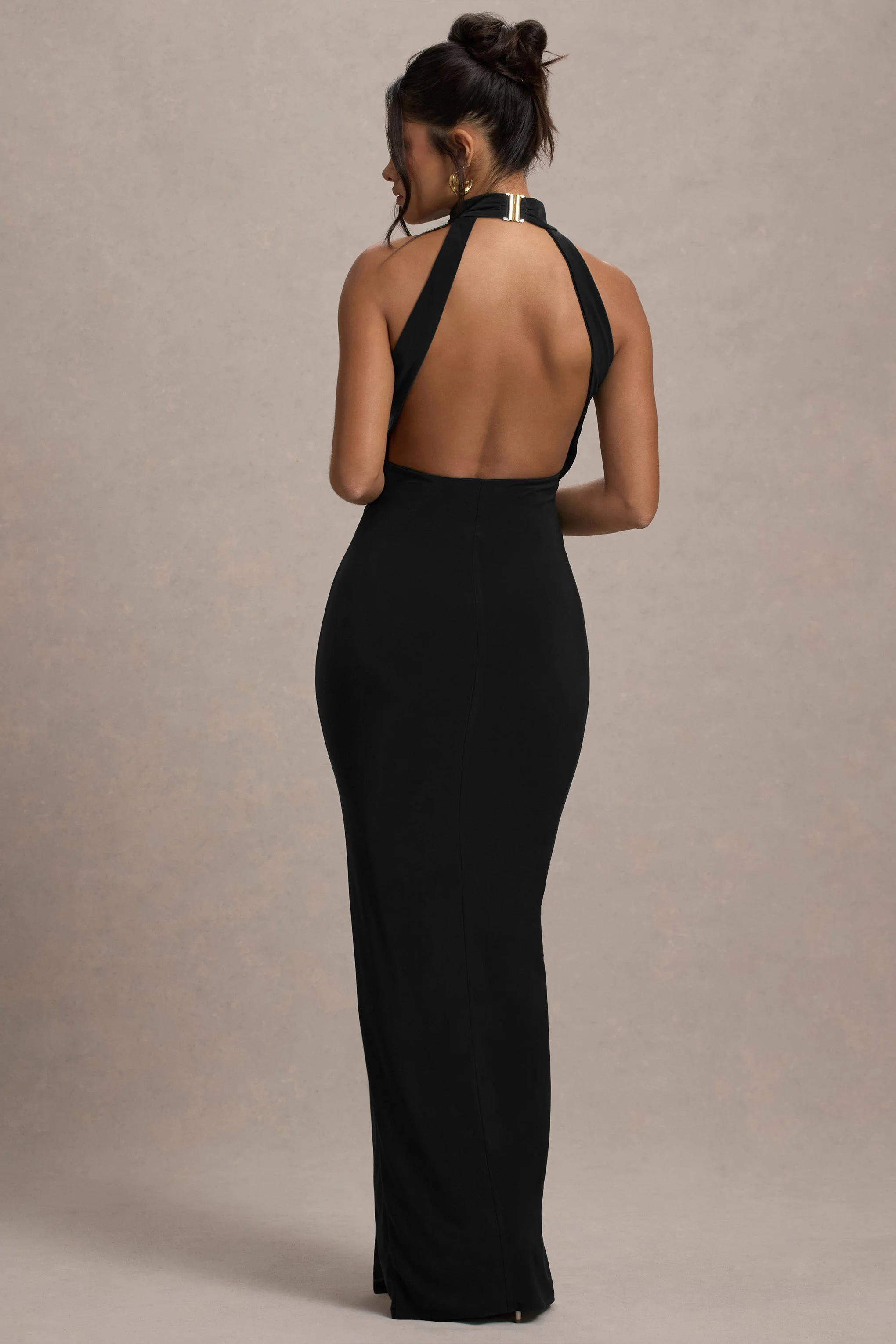 Khari | Black High-Neck Twisted Maxi Dress With Drape - Image 2