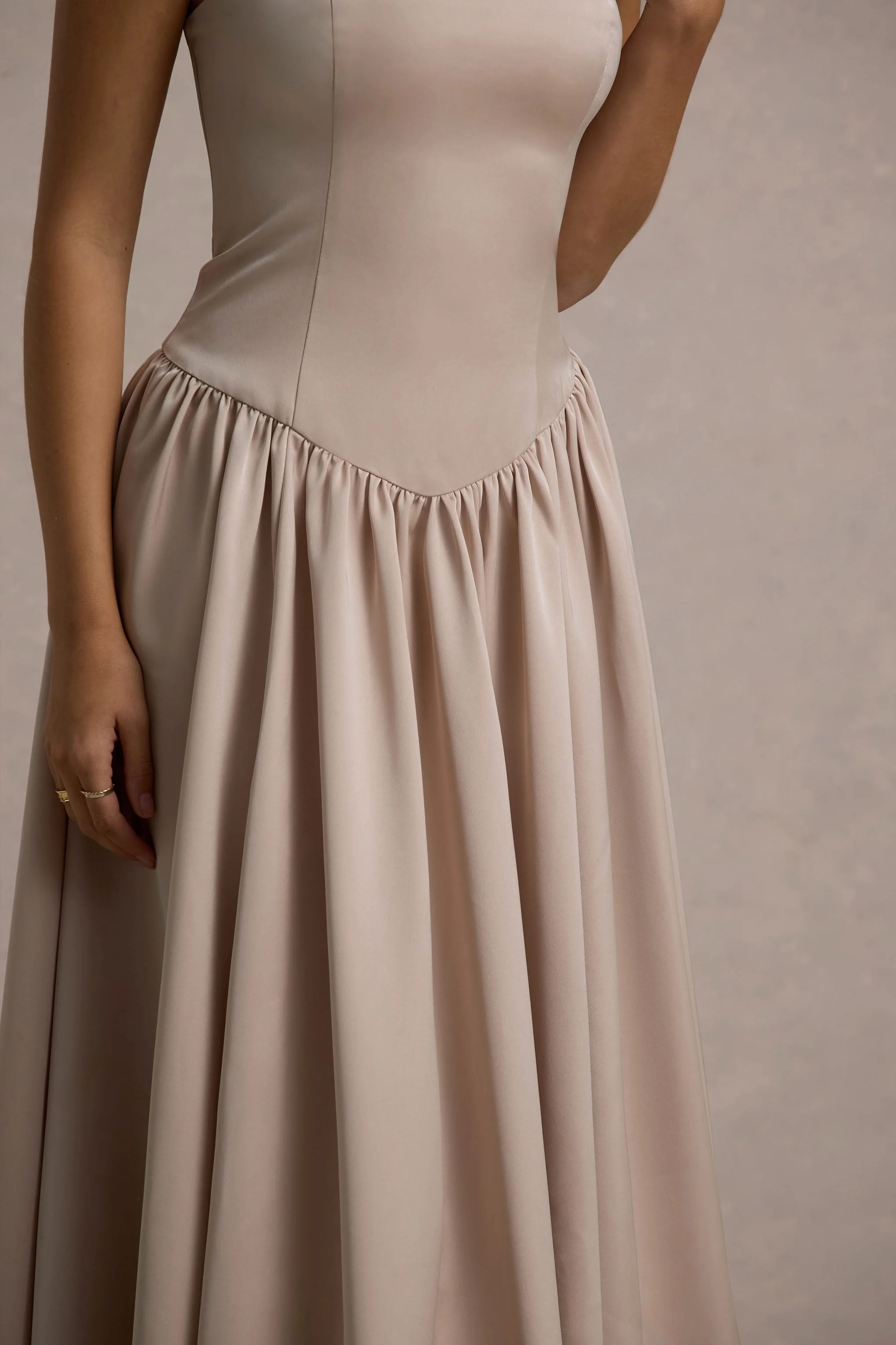 Keyton | Champagne Satin Bandeau Midi Dress - Image 6