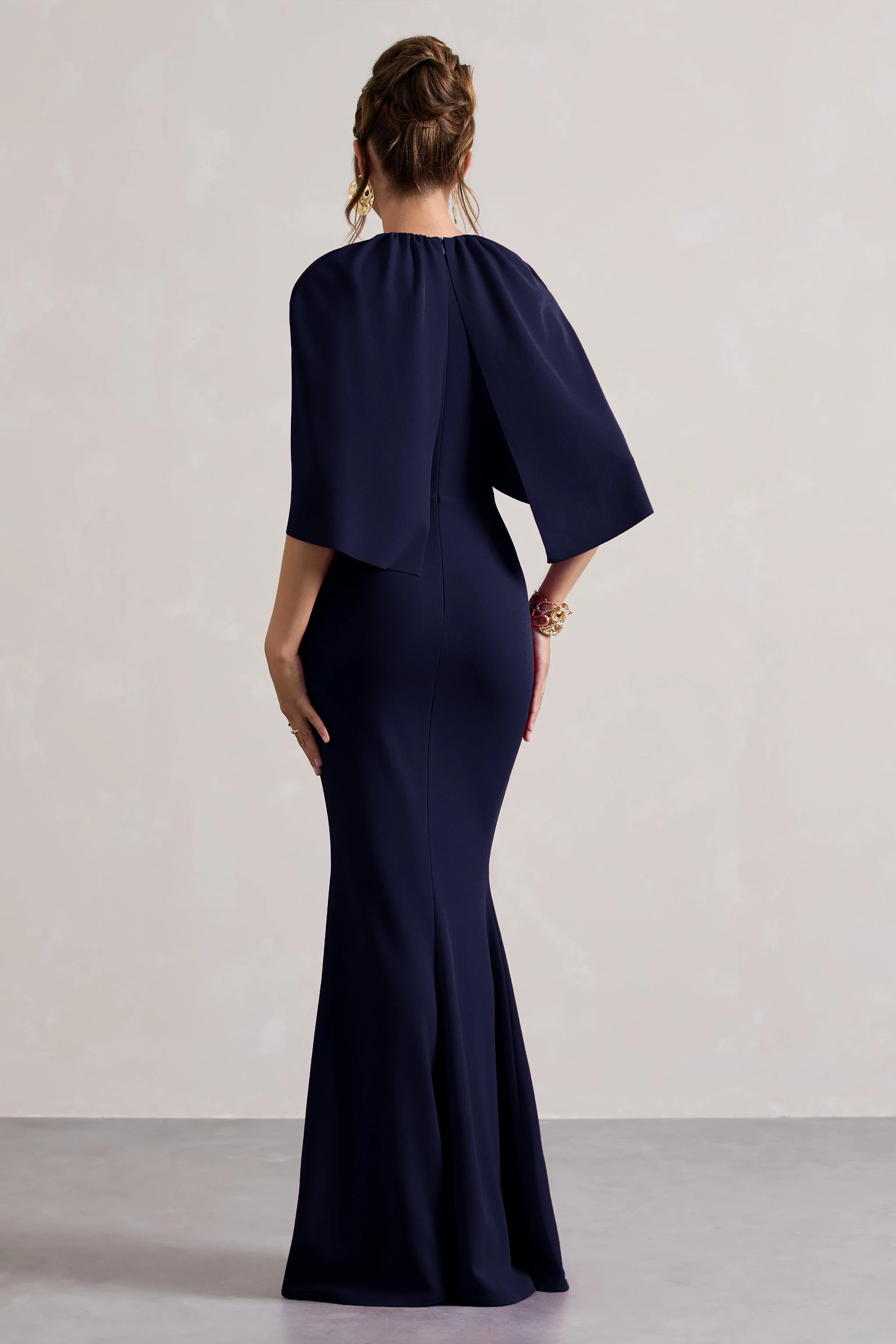 Kianne | Navy Draped Short-Sleeve Maxi Dress - Image 2