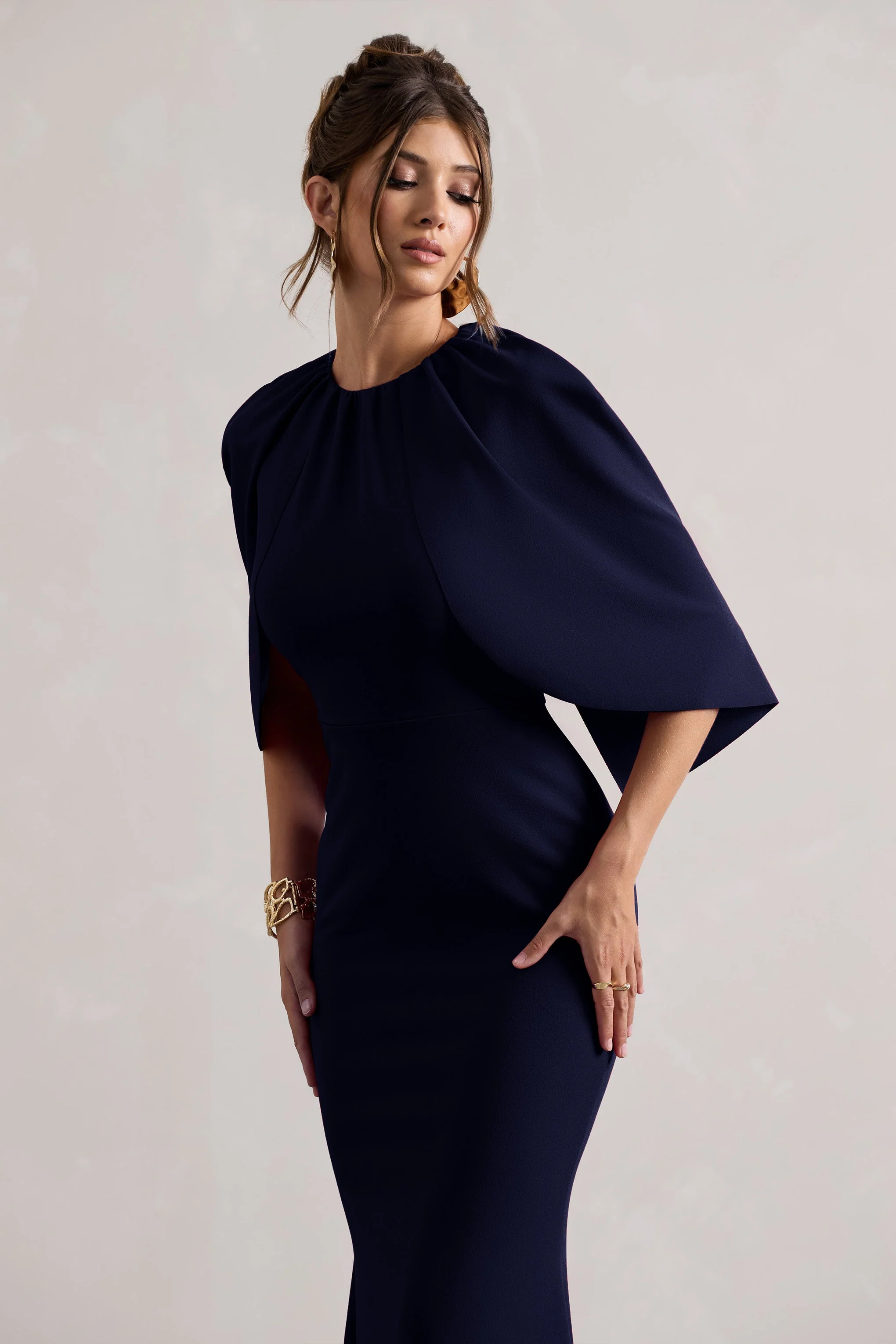Kianne | Navy Draped Short-Sleeve Maxi Dress - Image 3