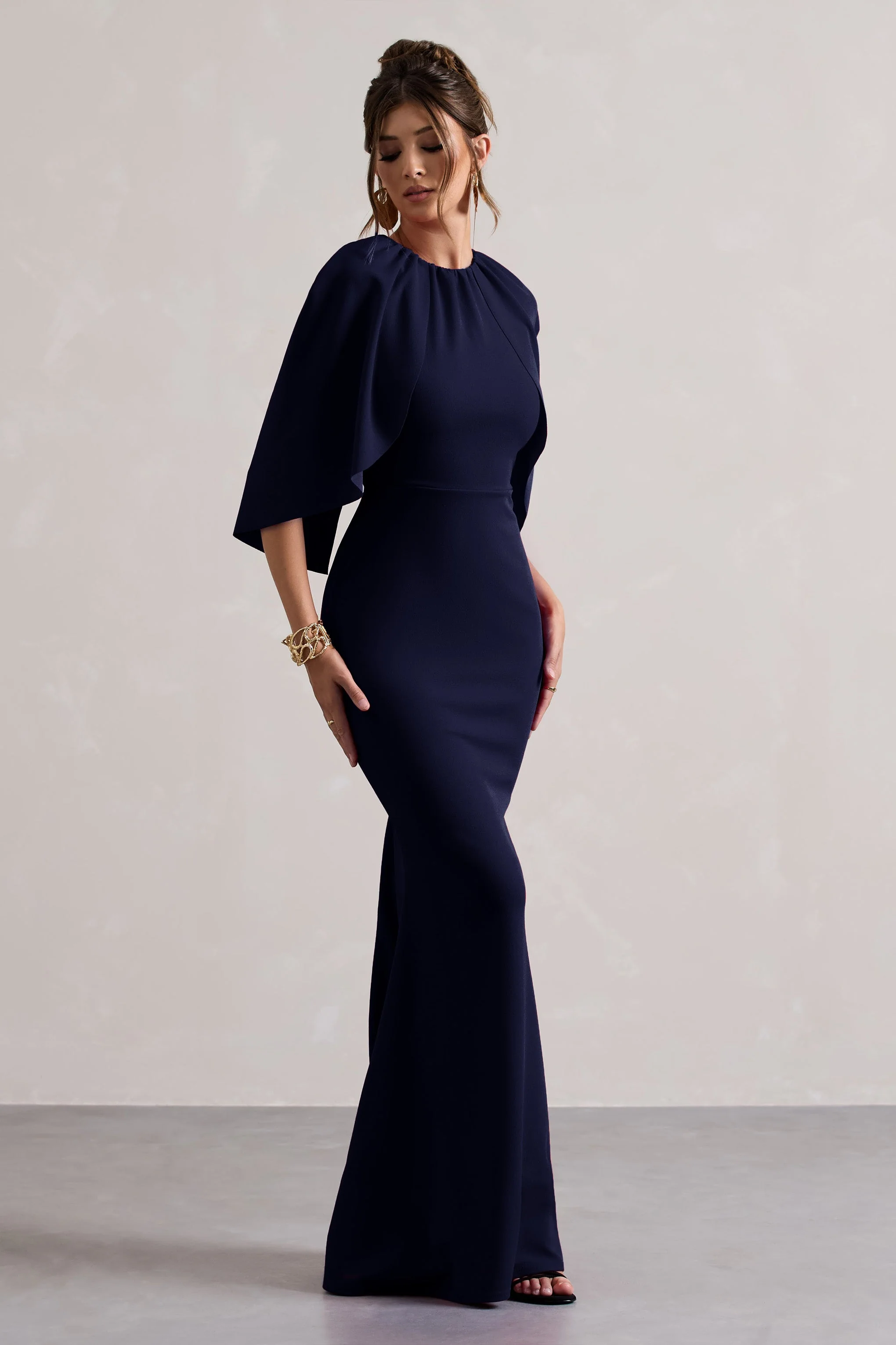 Kianne | Navy Draped Short-Sleeve Maxi Dress - Image 4