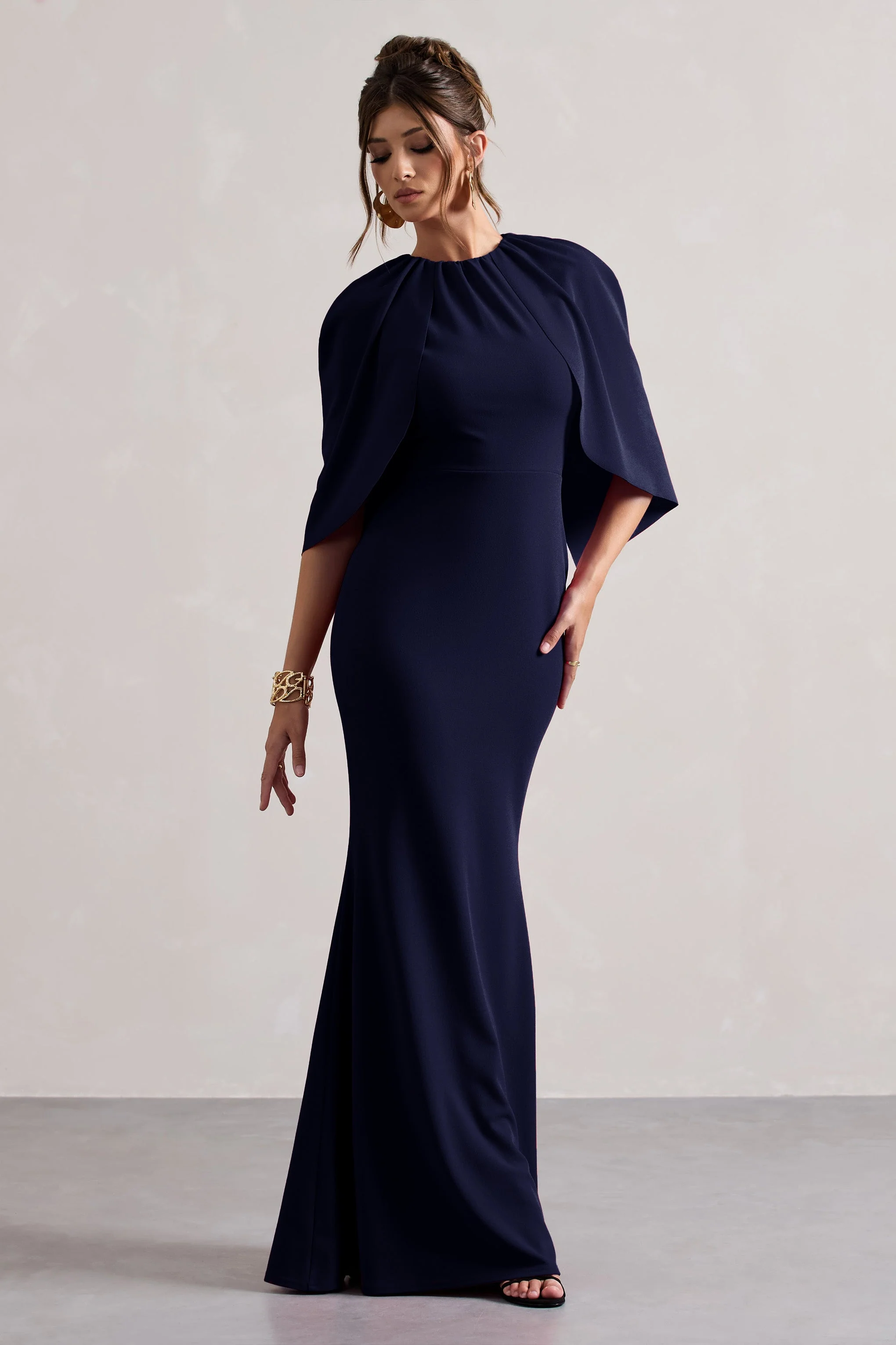 Kianne | Navy Draped Short-Sleeve Maxi Dress - Image 5