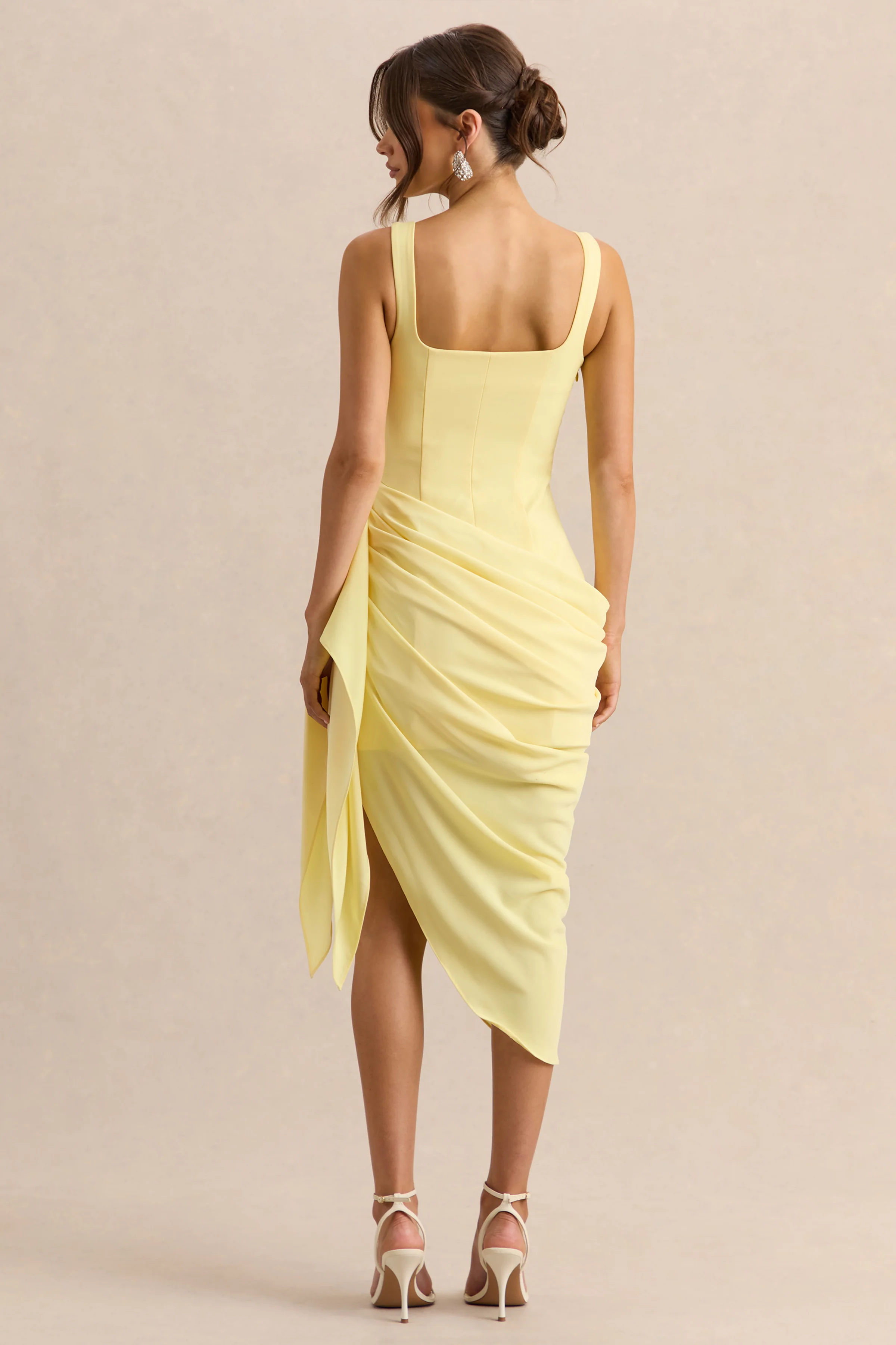 Letitia | Lemon Scoop-Neck Embellished Wrap Midi Dress - Image 2
