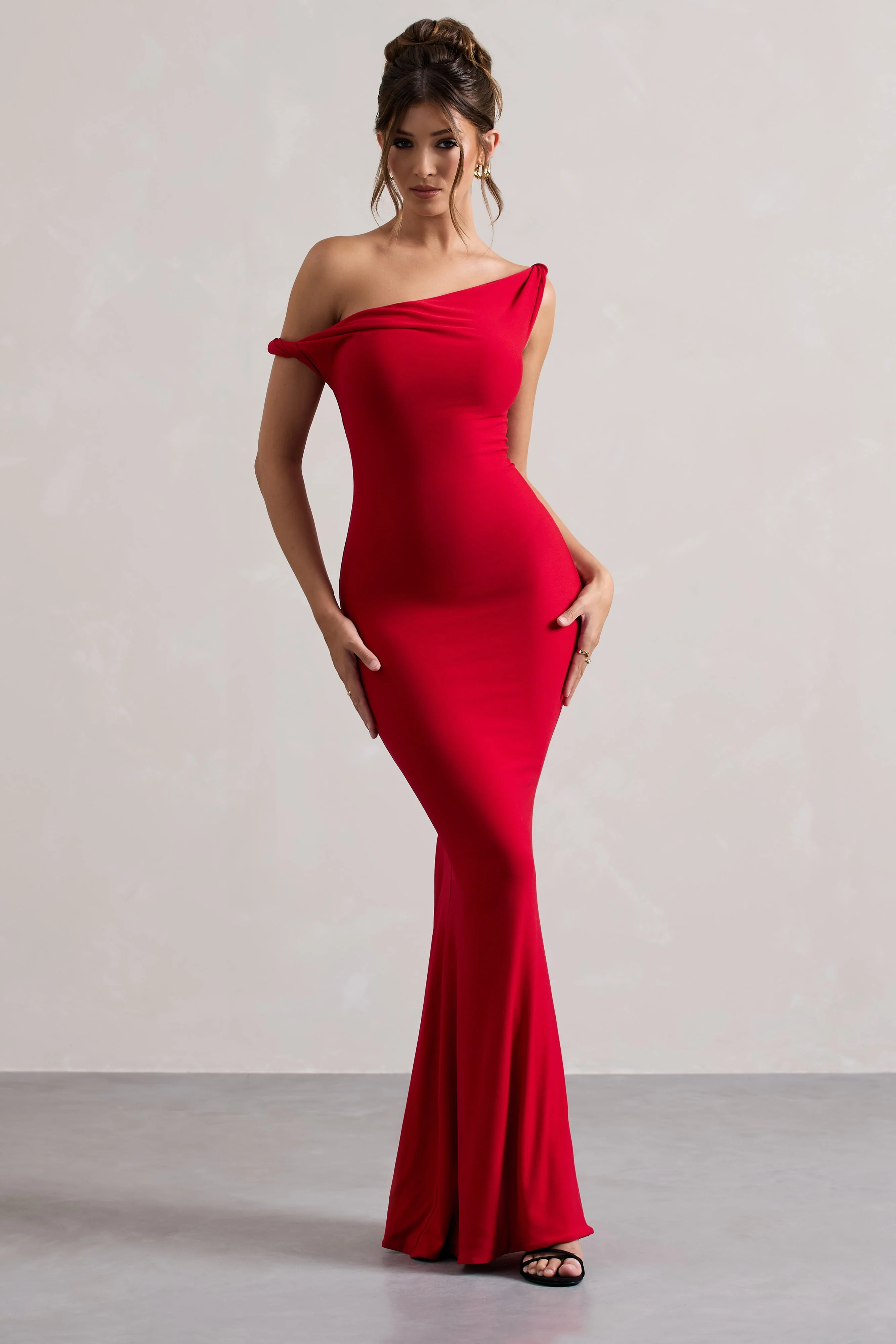 Lita | Red Twisted Asymmetric Maxi Dress - Image 2